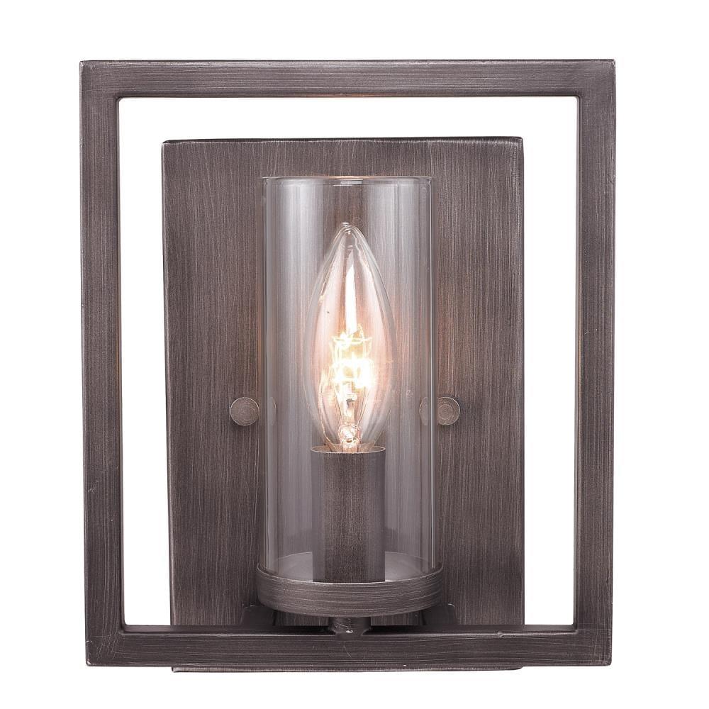 Golden Lighting Marco 1-Light Wall Sconce in Gunmetal Bronze with Clear Glass