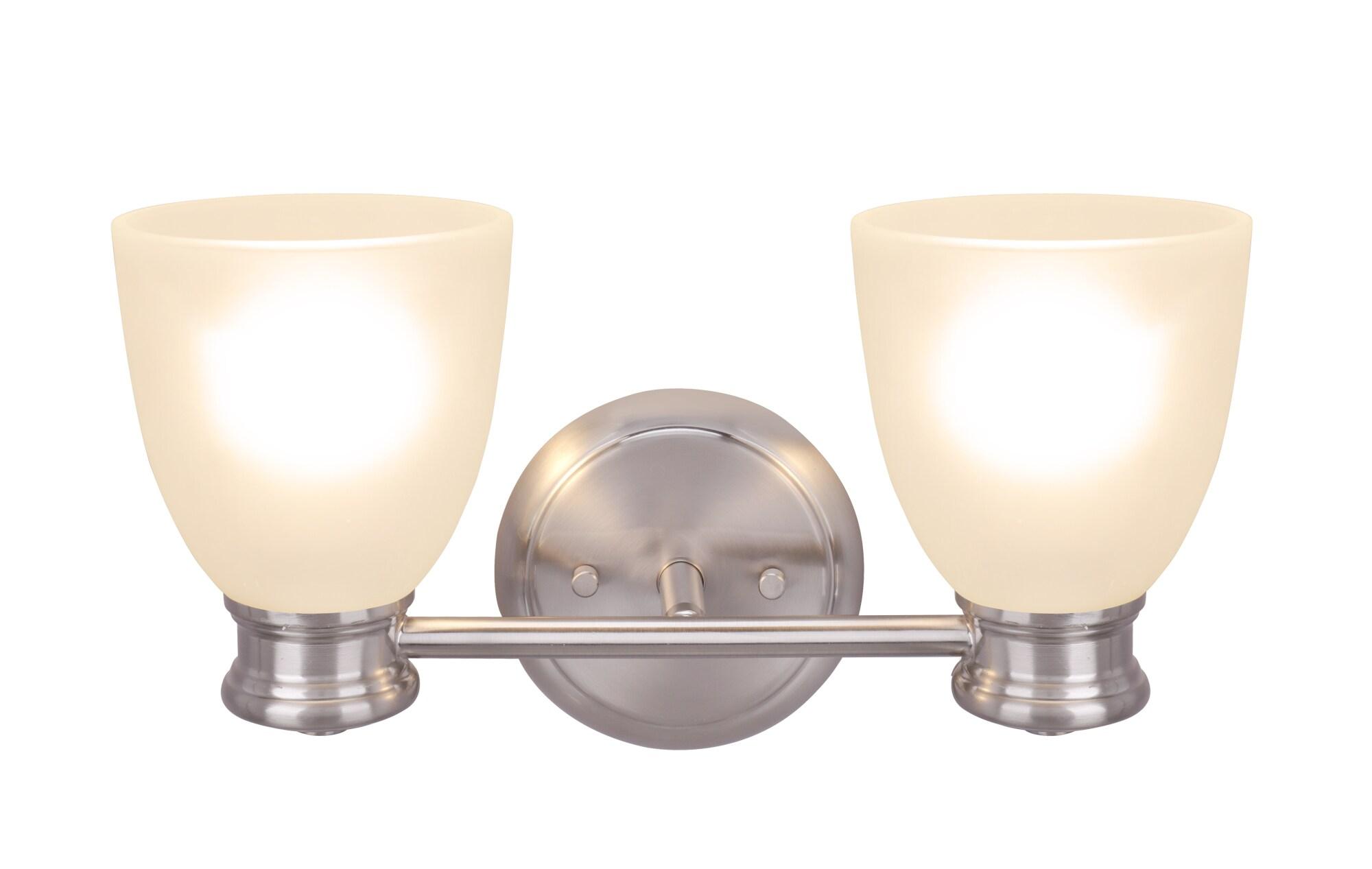 Satin Nickel 2-Light Bathroom Vanity Fixture with Frosted Glass Shades