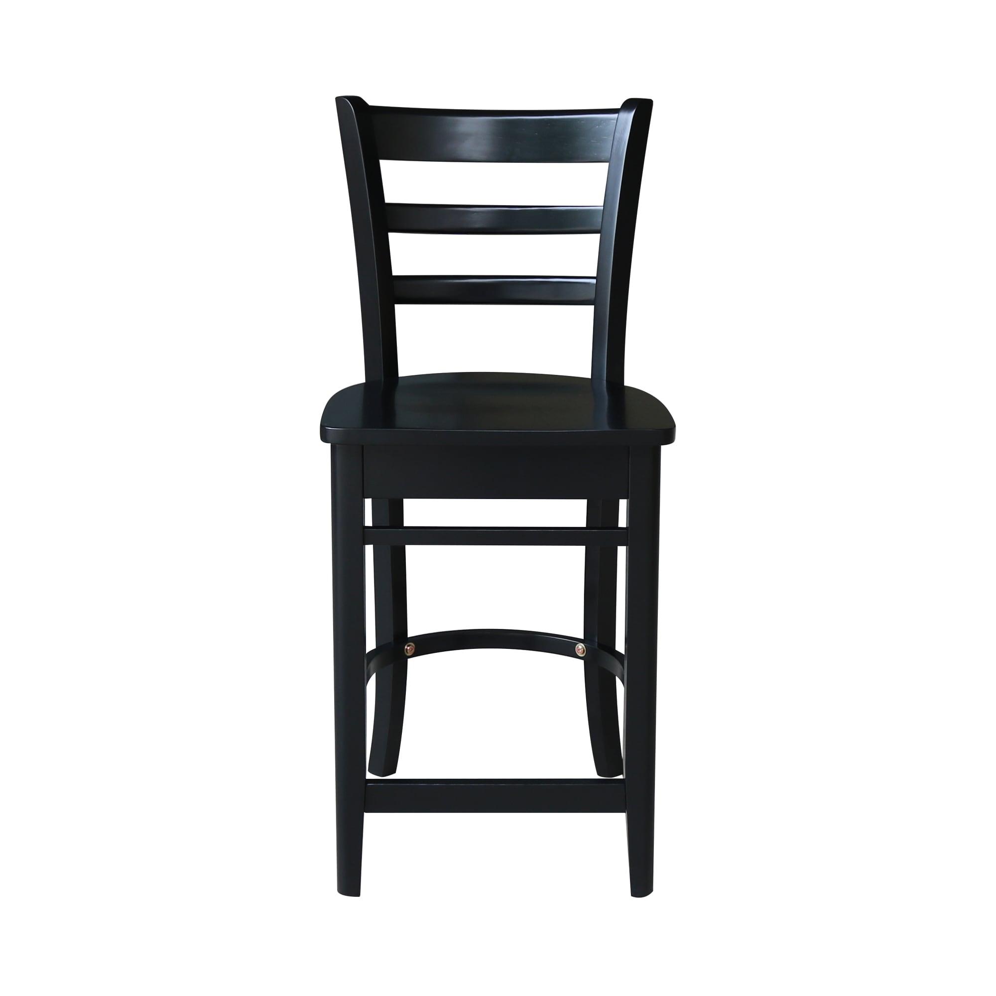 24" Emily Counter Height Barstool Antiqued Black - International Concepts: Solid Wood, Ladder-Back, Square Seat
