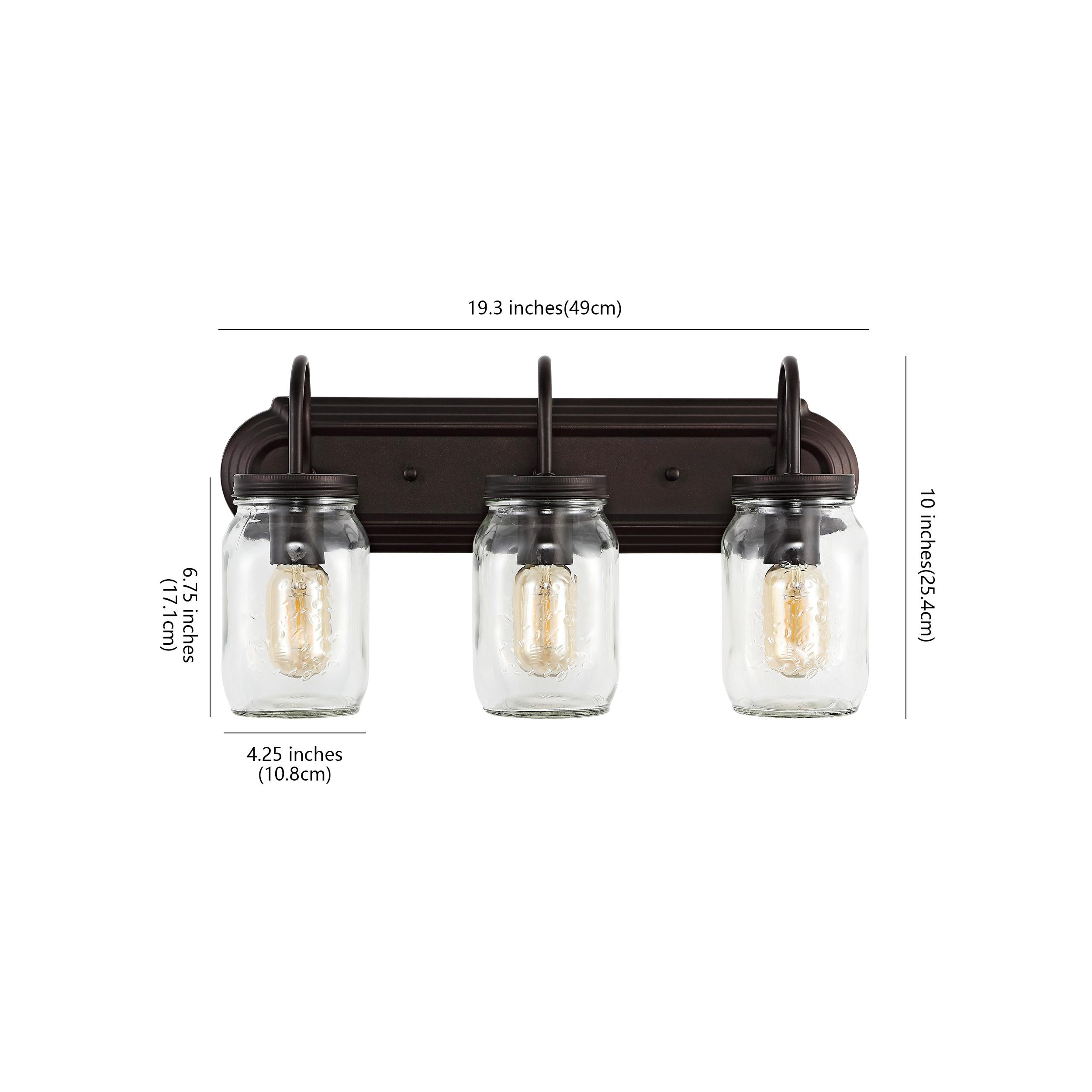 Gaines 19.3" 3-Light Farmhouse Industrial Iron Mason Jar LED Vanity, Oil Rubbed Bronze/Clear
