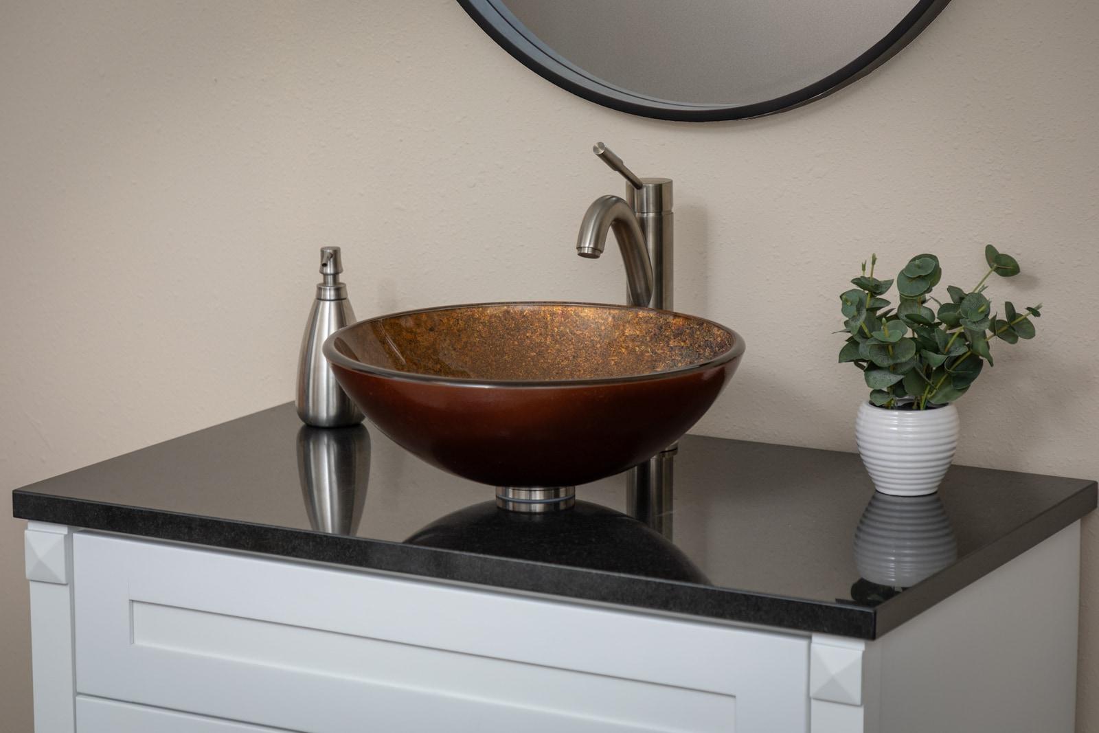 Eden Bath 16.38'' Bronze Tempered Glass Circular Bathroom Sink