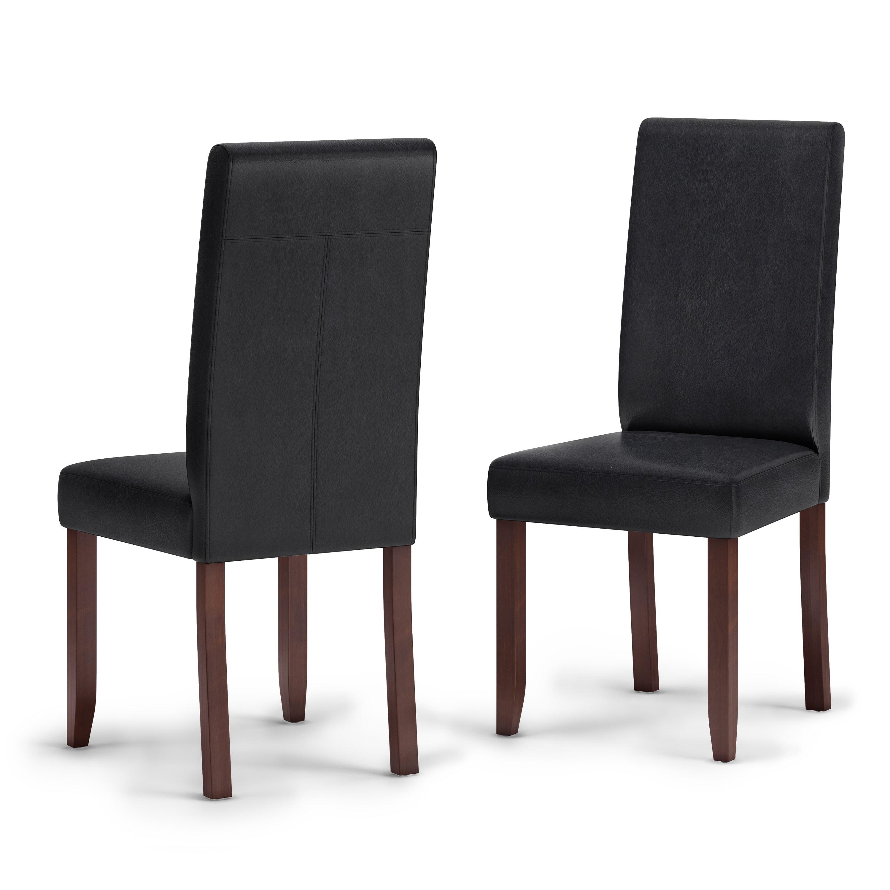 Simpli Home Acadian Transitional Parson Dining Chair (Set of 2) in Distressed Black Faux Leather