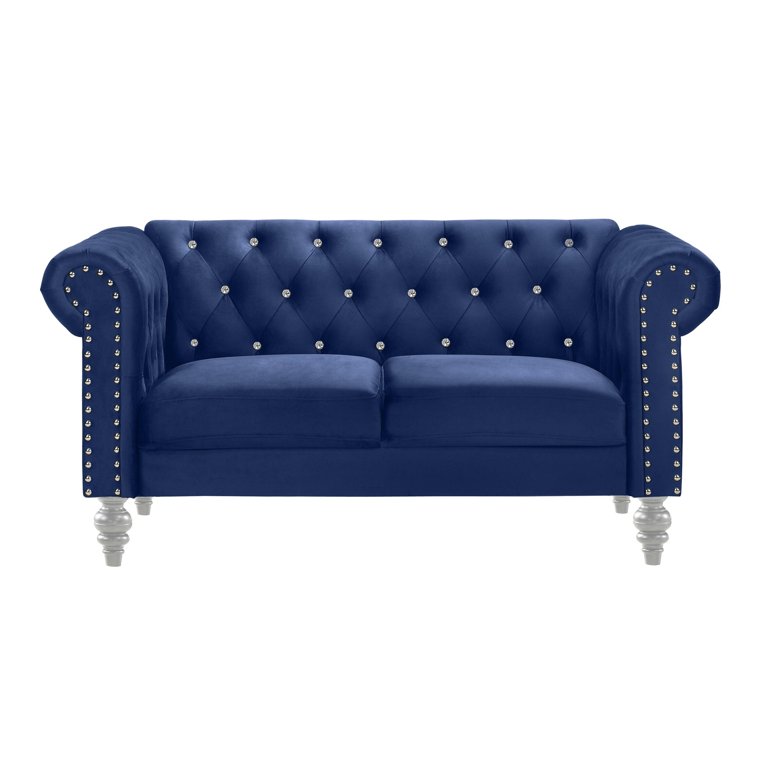 New Classic Emma 2-Piece Crystal Velvet Loveseat & Sofa Set in Royal Blue