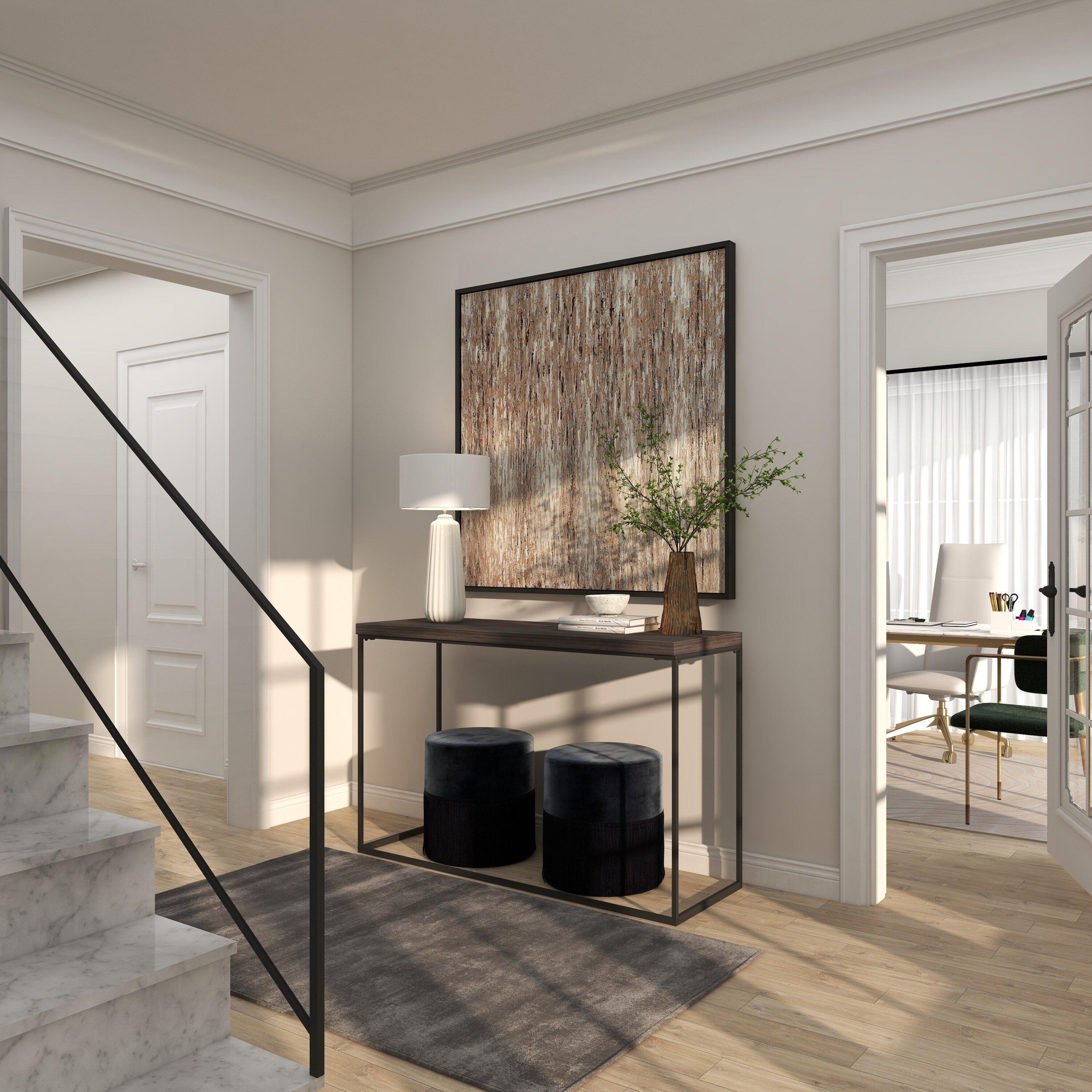 Union Rustic Corneau Wood Minimalistic Dark Brown Console Table with Black Metal Legs