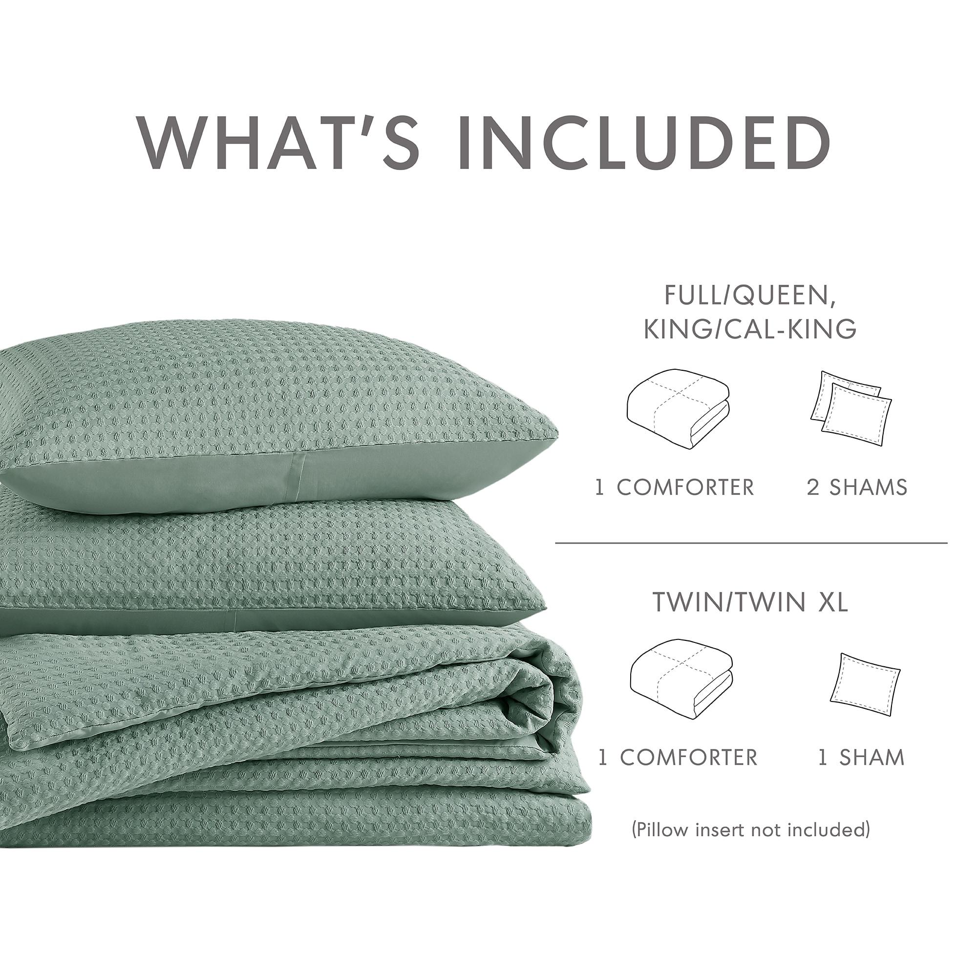 Comfort Spaces Sage Green Queen Comforter Set - 3 Pieces Breathable Dotted Weave Texture Comforter Sets, Modern Farmhouse Boho Comforter & Shams, All Season Microfiber Queen Bed Set, Full/Queen