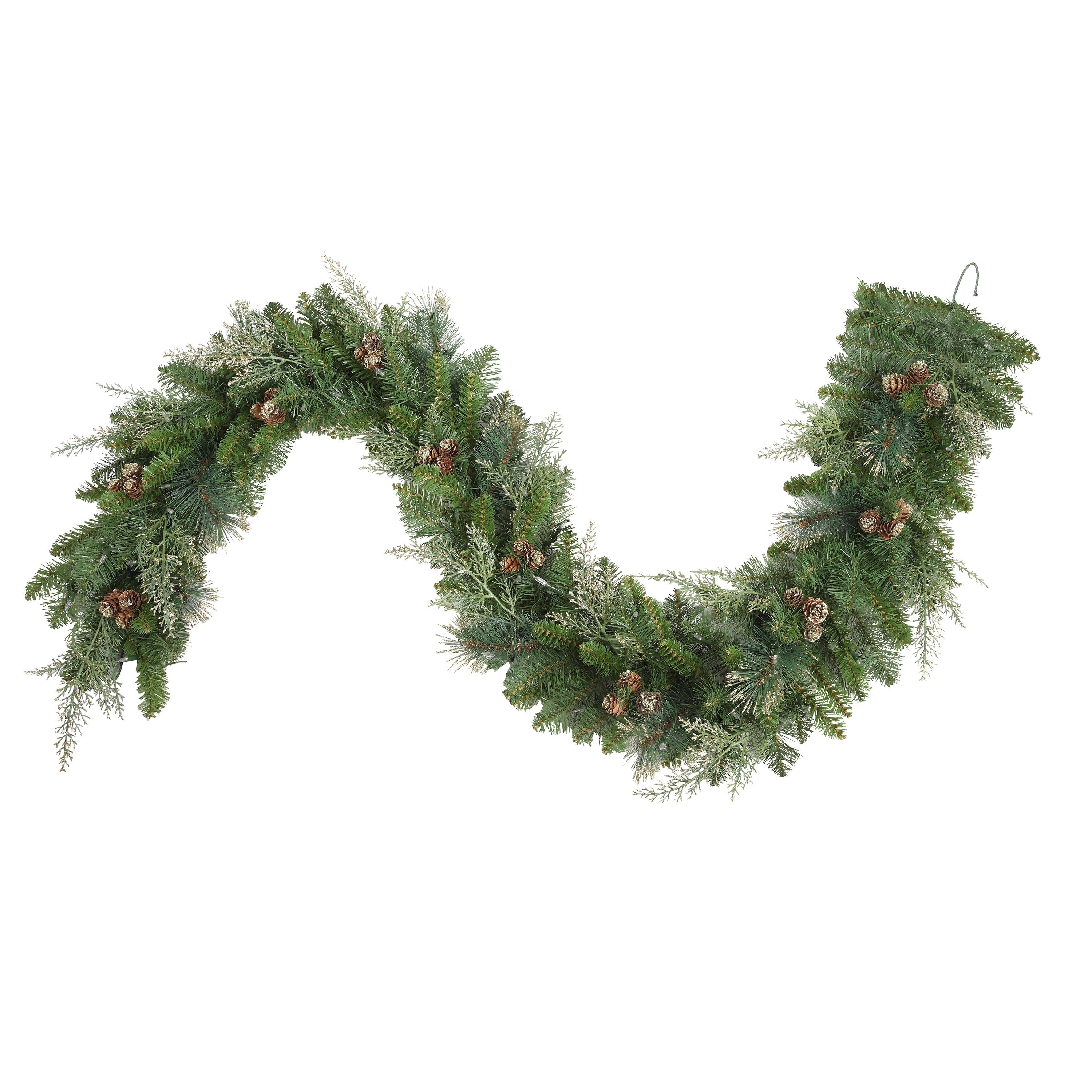 6 Ft. Long Bergen Pine Artificial Garland with Gold Accents Battery-Operated T5 LED Lights