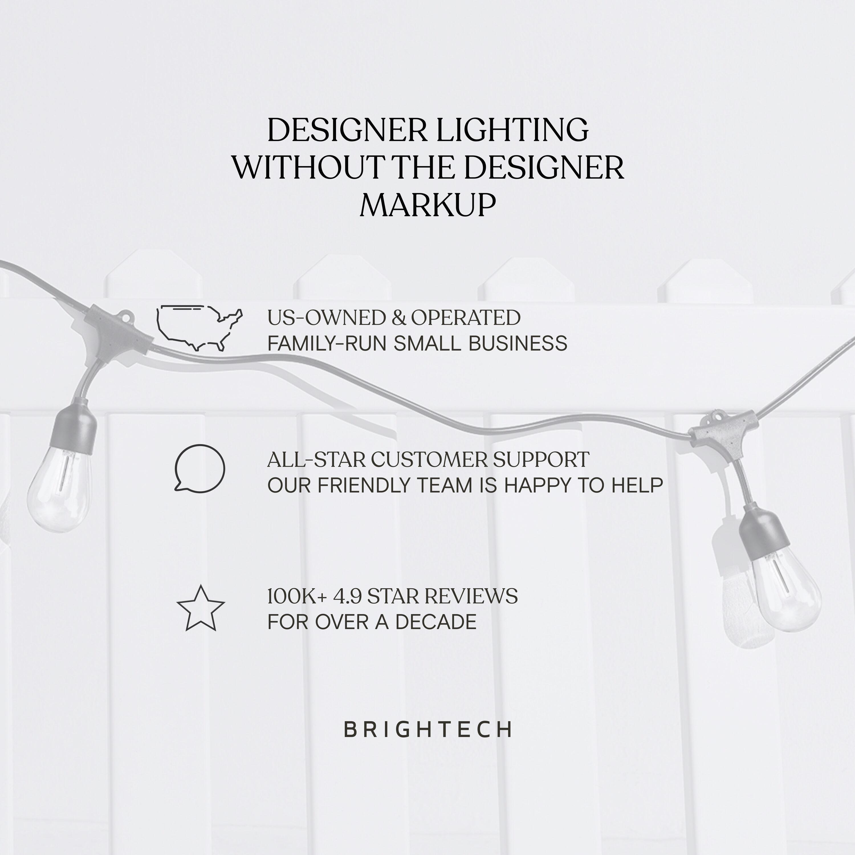Brightech Ambience Pro 48 ft. Solar-Powered Outdoor LED String Lights with 15 Warm White S14 Bulbs, Weatherproof and Commercial-Grade Cord