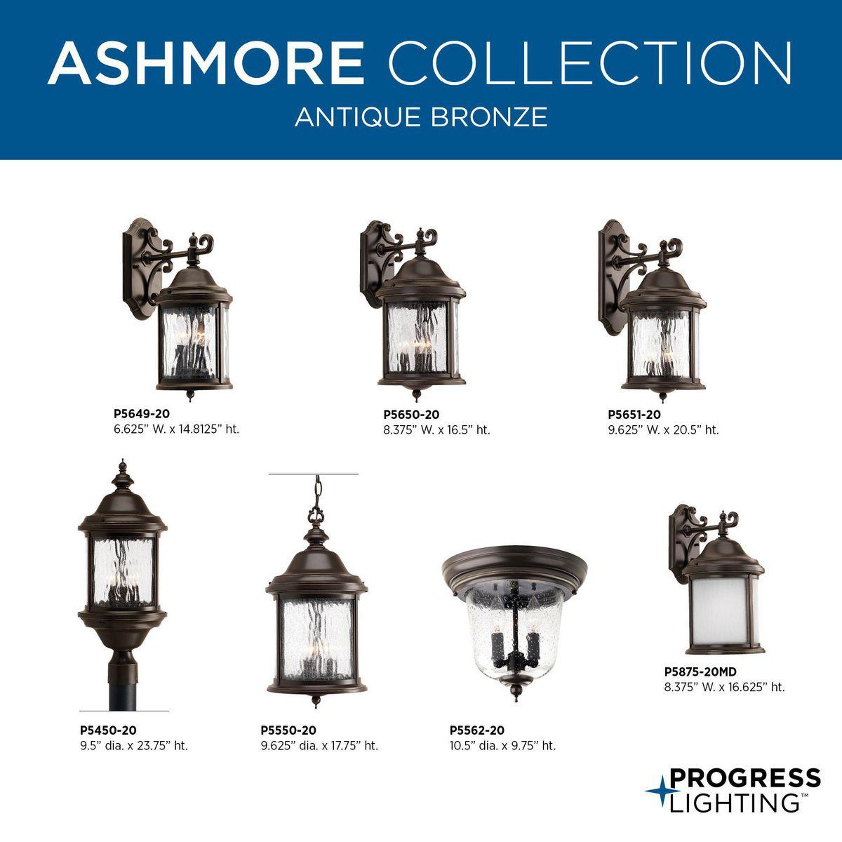 Progress Lighting Ashmore 3-Light Outdoor Wall Lantern in Antique Bronze with Shade