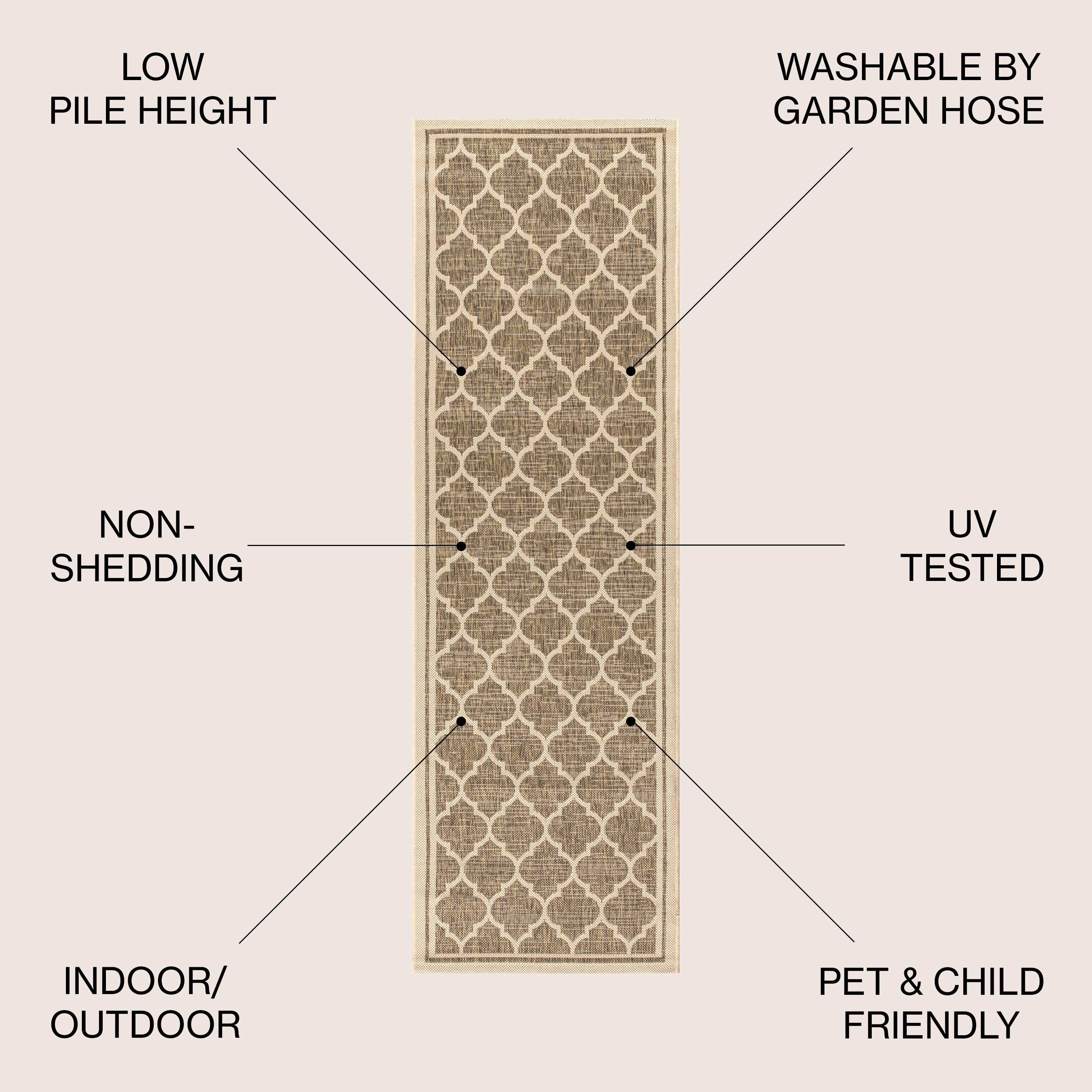 2' x 10' Trebol Moroccan Trellis Textured Weave Indoor/Outdoor Runner Rug, Brown/Beige - JONATHAN Y