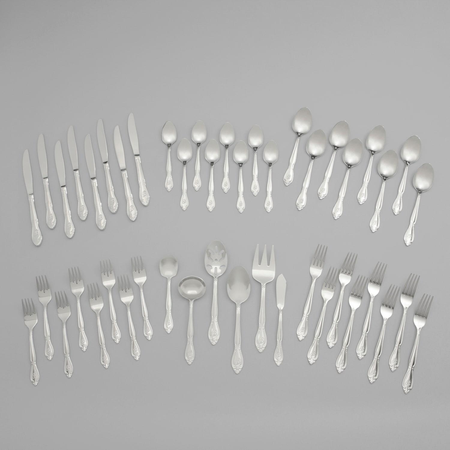 RiverRidge Home RiverRidge Rose Flatware 46-Piece Monogrammed Stainless Steel Silverware Set for 8