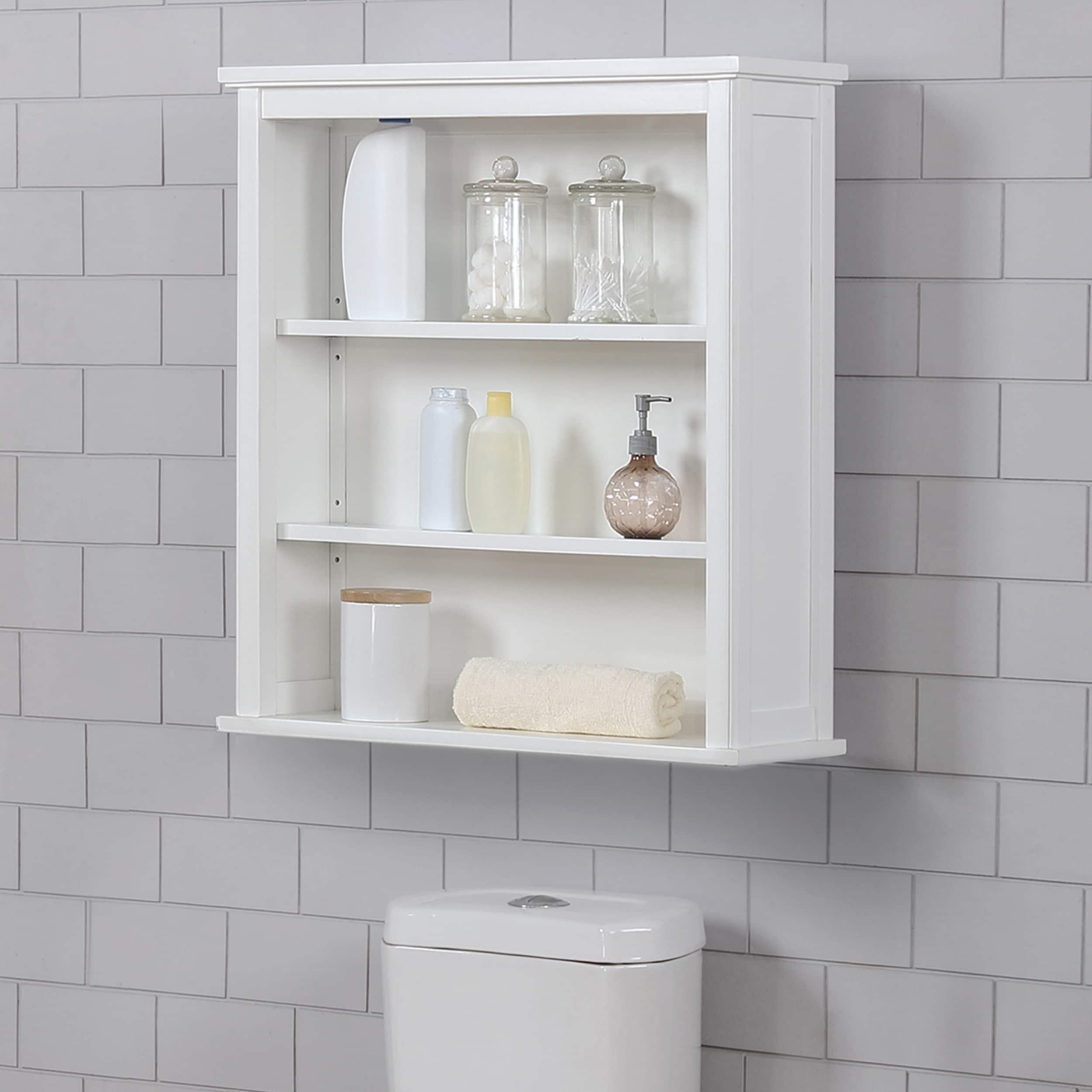 Dorset Wall Mounted Bath Storage Cabinet with Two Open Shelves White - Alaterre Furniture: Hardwood Construction, No Assembly Required