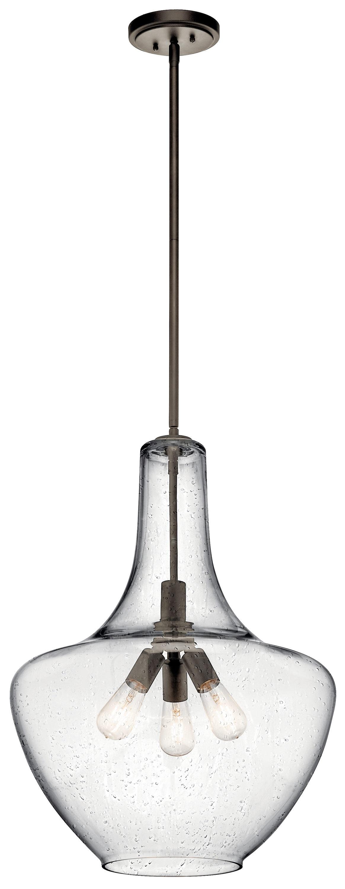 Everly 27.5" 3 Light Bell Pendant Clear Seeded Glass Chrome
