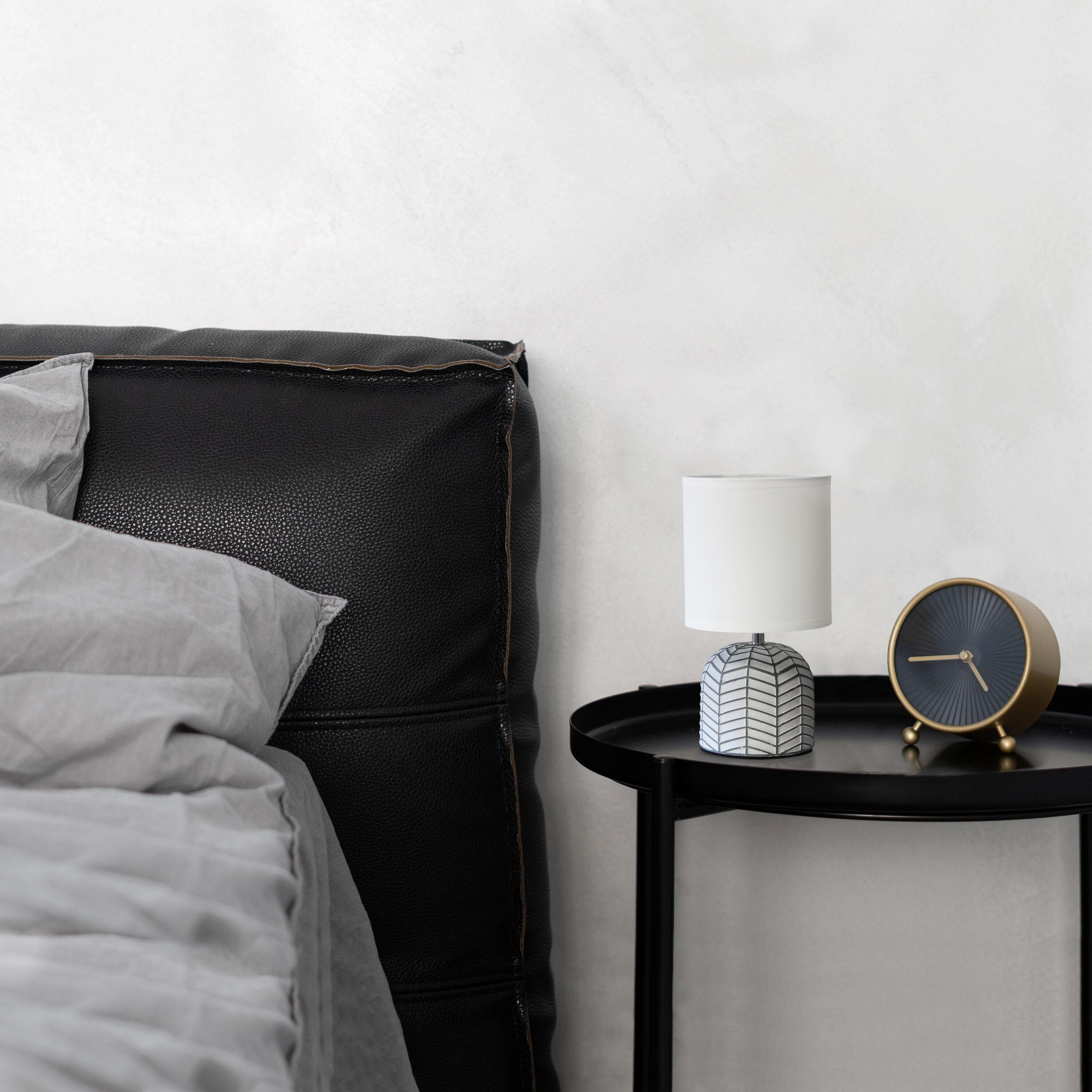 10.43" Petite Contemporary Webbed Waves Base Bedside Lamp with White Drum Shade - Simple Designs: ETL Listed, No Assembly Required