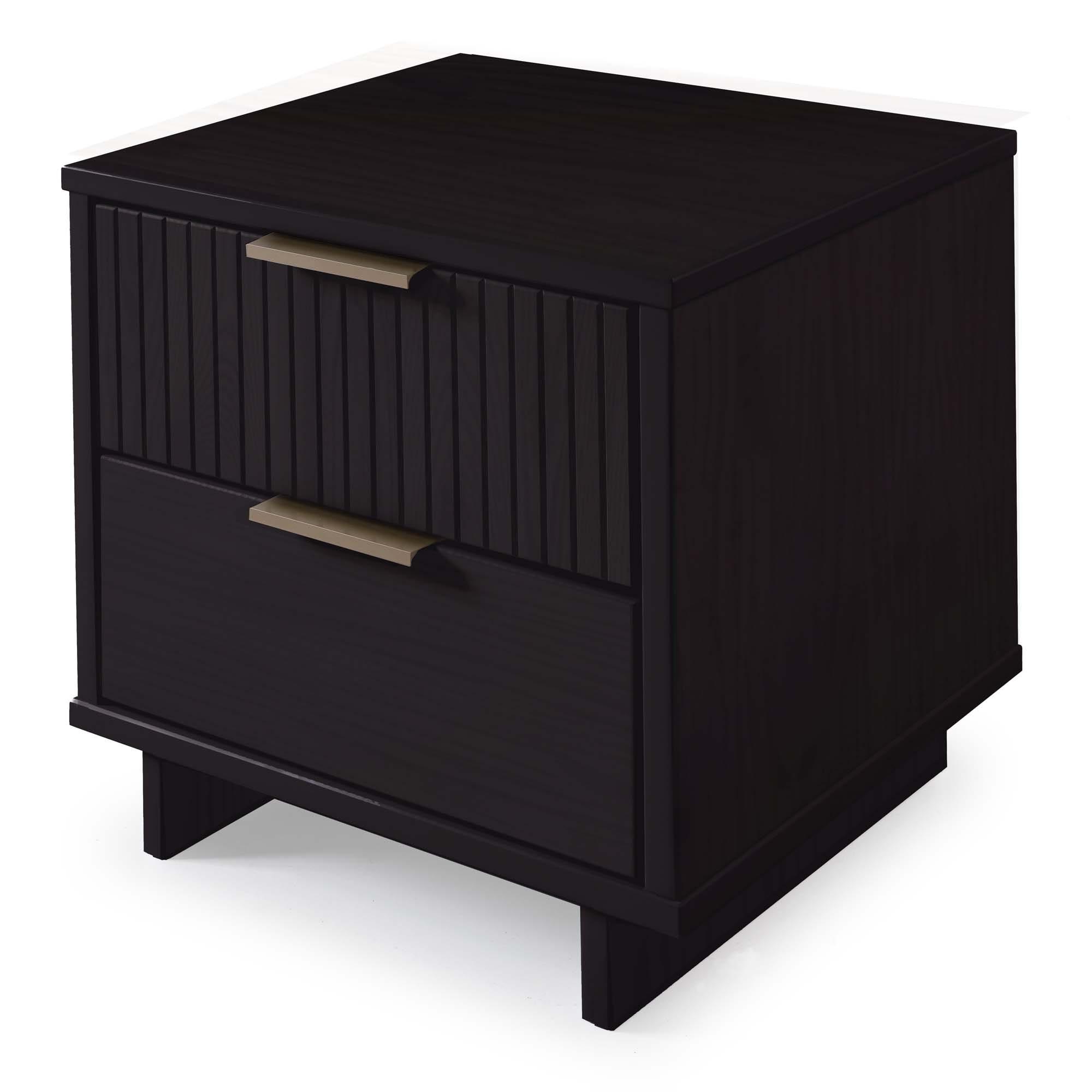 Granville Modern 2 Drawer Nightstand Black - Manhattan Comfort: Bedside Table with Storage, Painted Wood Finish