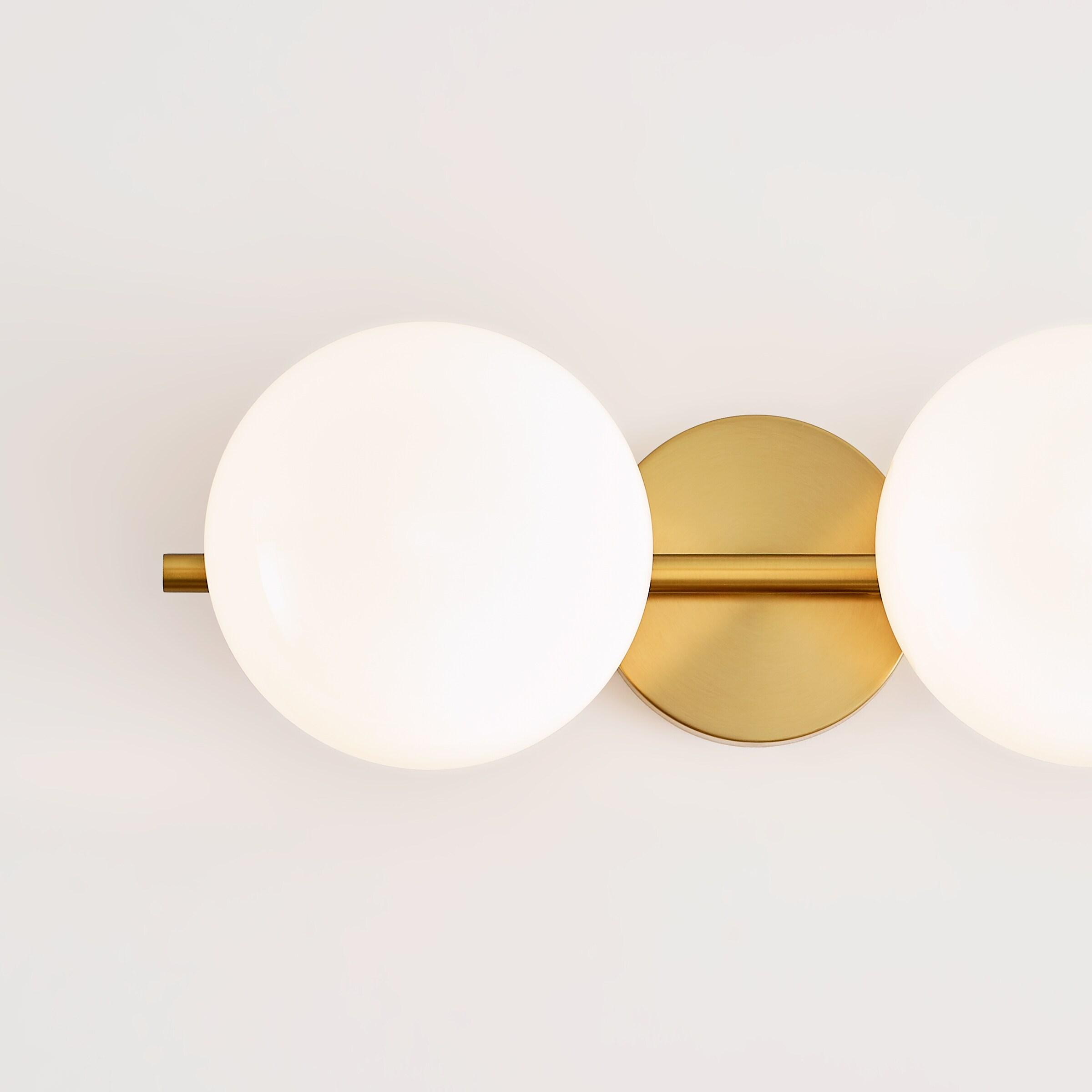 Ellen DeGeneres Crafted Symmetrical 2-Light Vanity in Burnished Brass with Milk White Glass