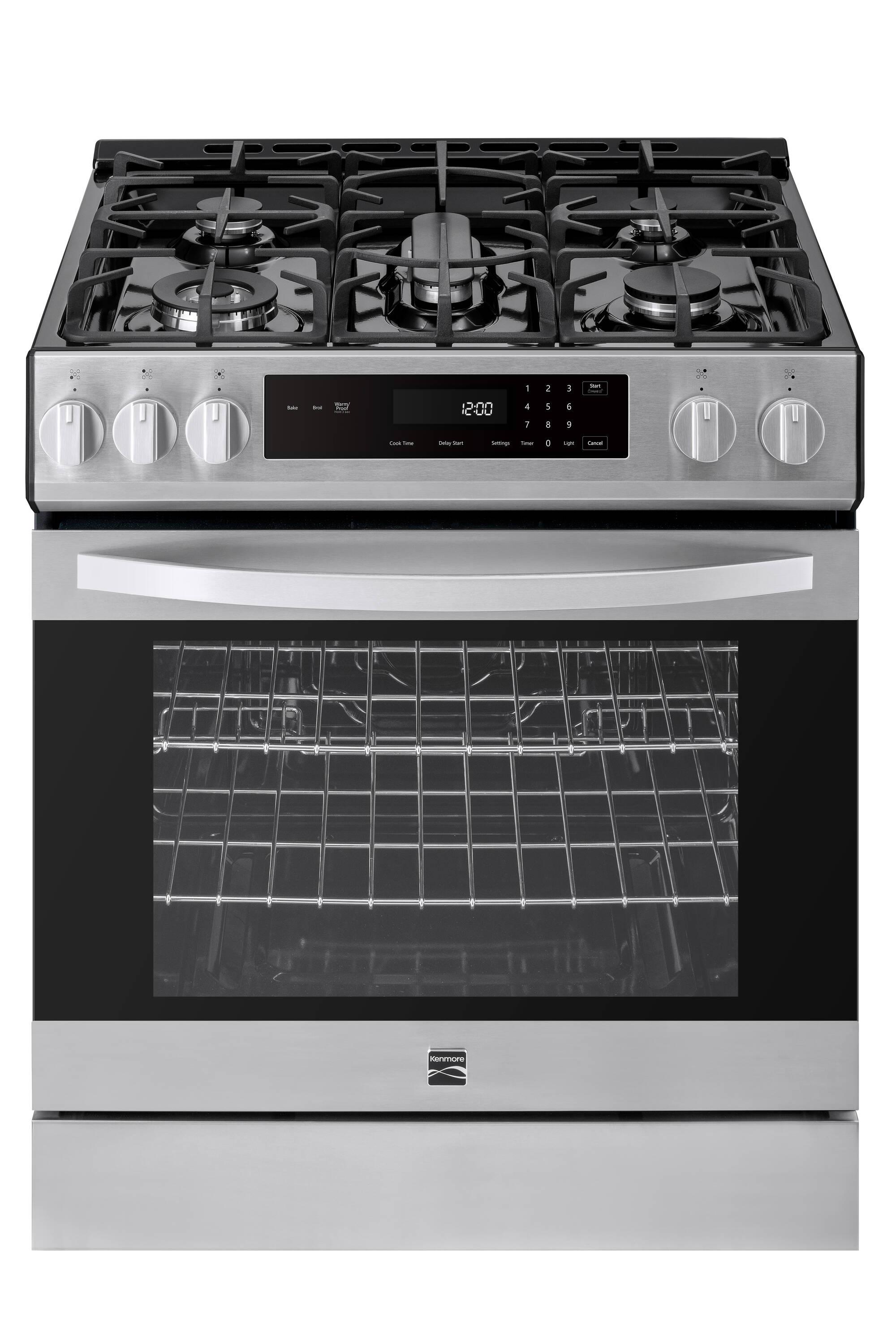 Kenmore 5.6 cu. ft. Front-Control Gas Range with 5 Burners and Hidden Bake Stainless Steel