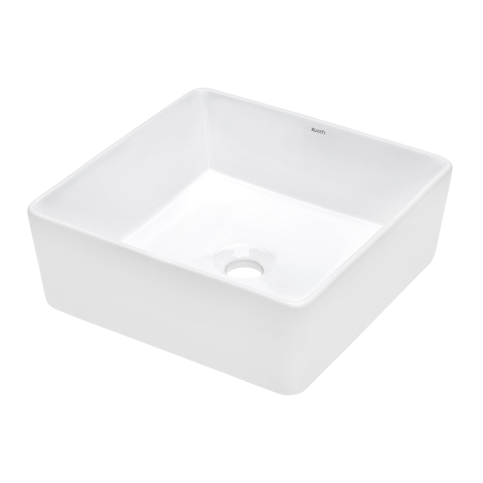 White Ceramic Square Above-Counter Vessel Sink