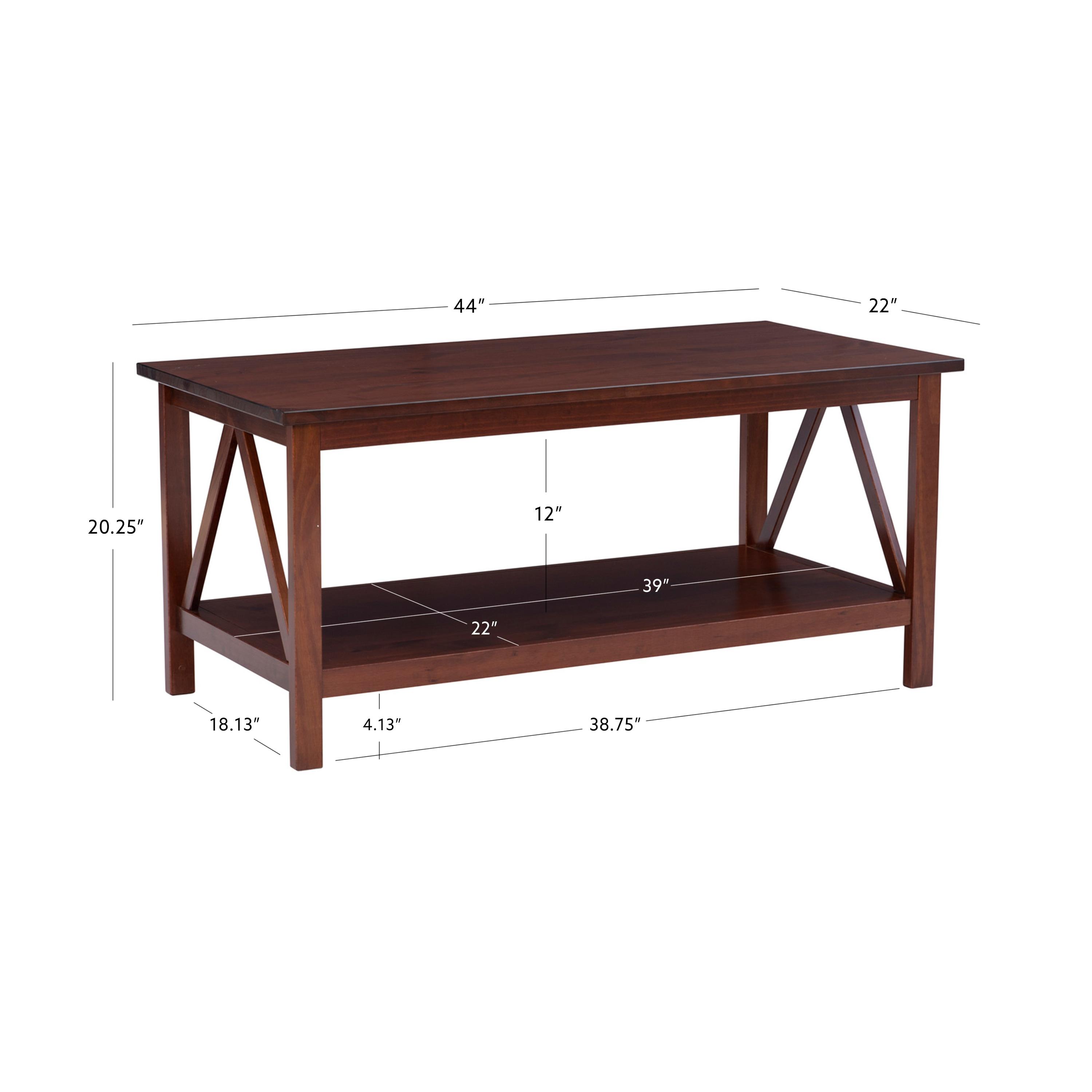 44" Titian Transitional Solid Wood Coffee Cocktail Table Rustic Brown - Linon: Durable, Antique Tobacco Finish, Spacious Shelf
