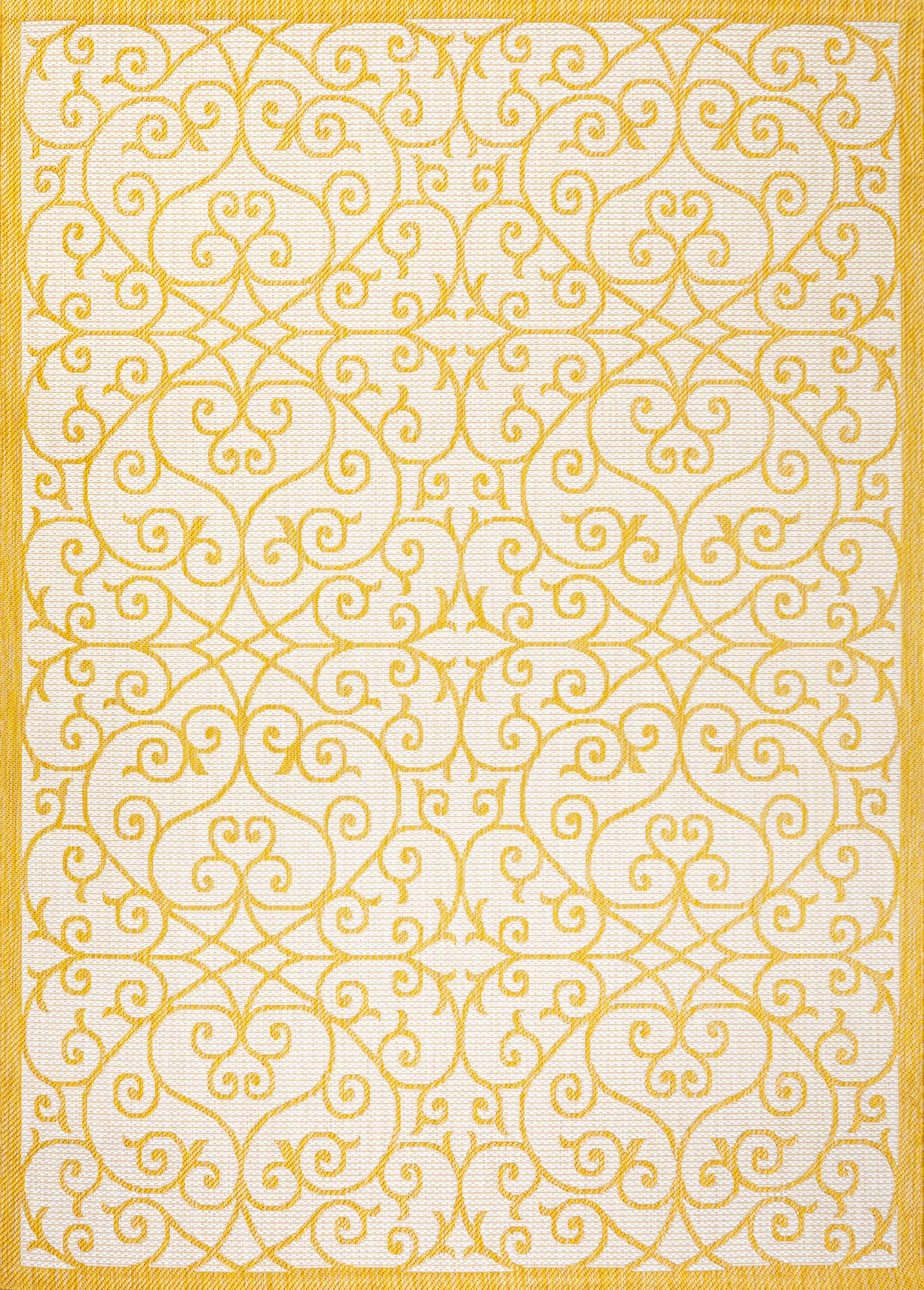 3' x 5' Madrid Vintage Filigree Textured Weave Indoor/Outdoor Area Rug, Cream/Yellow - JONATHAN Y