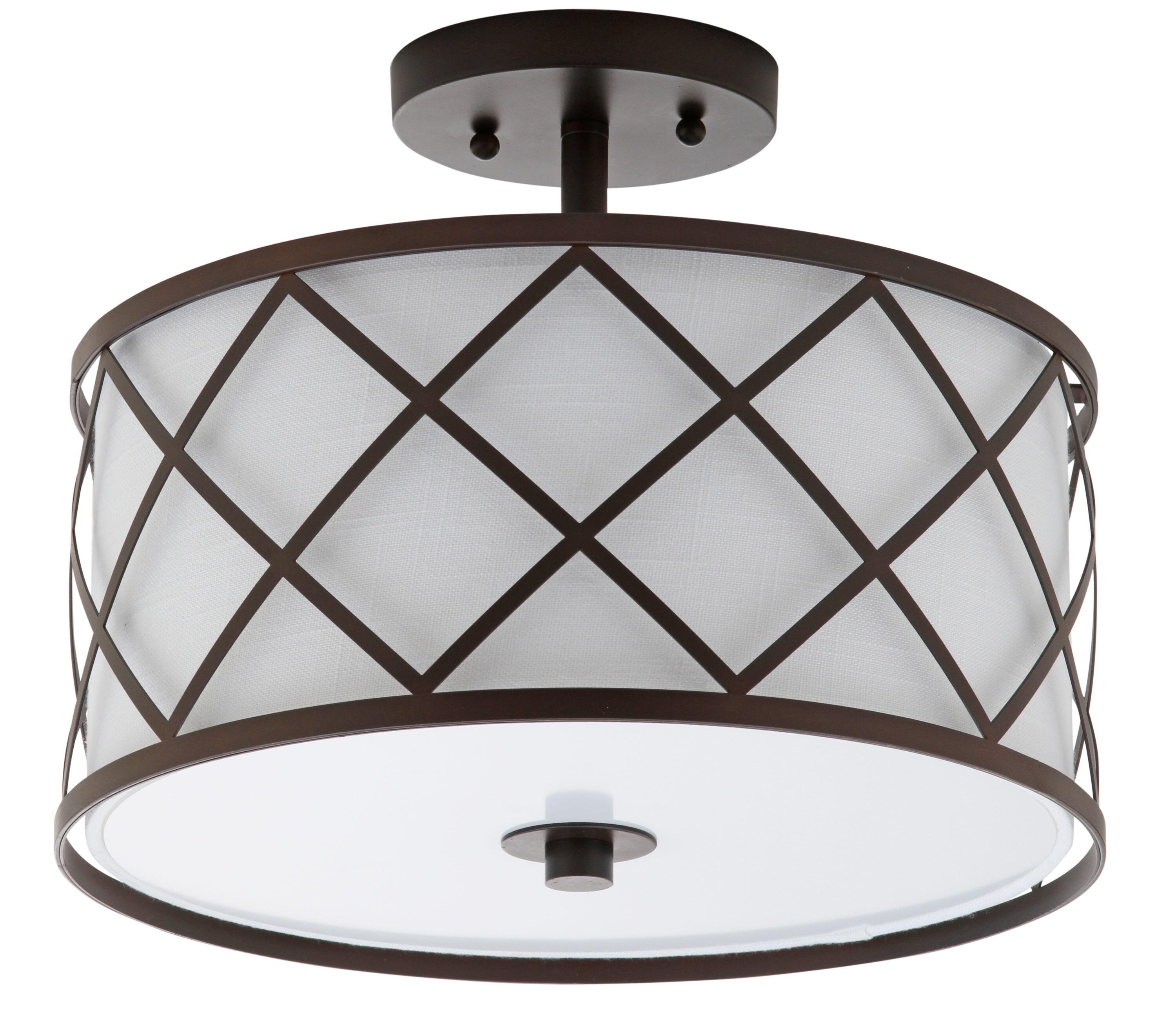 Transitional Elegance 13.25" Bronze LED Flush Mount with White Linen Shade