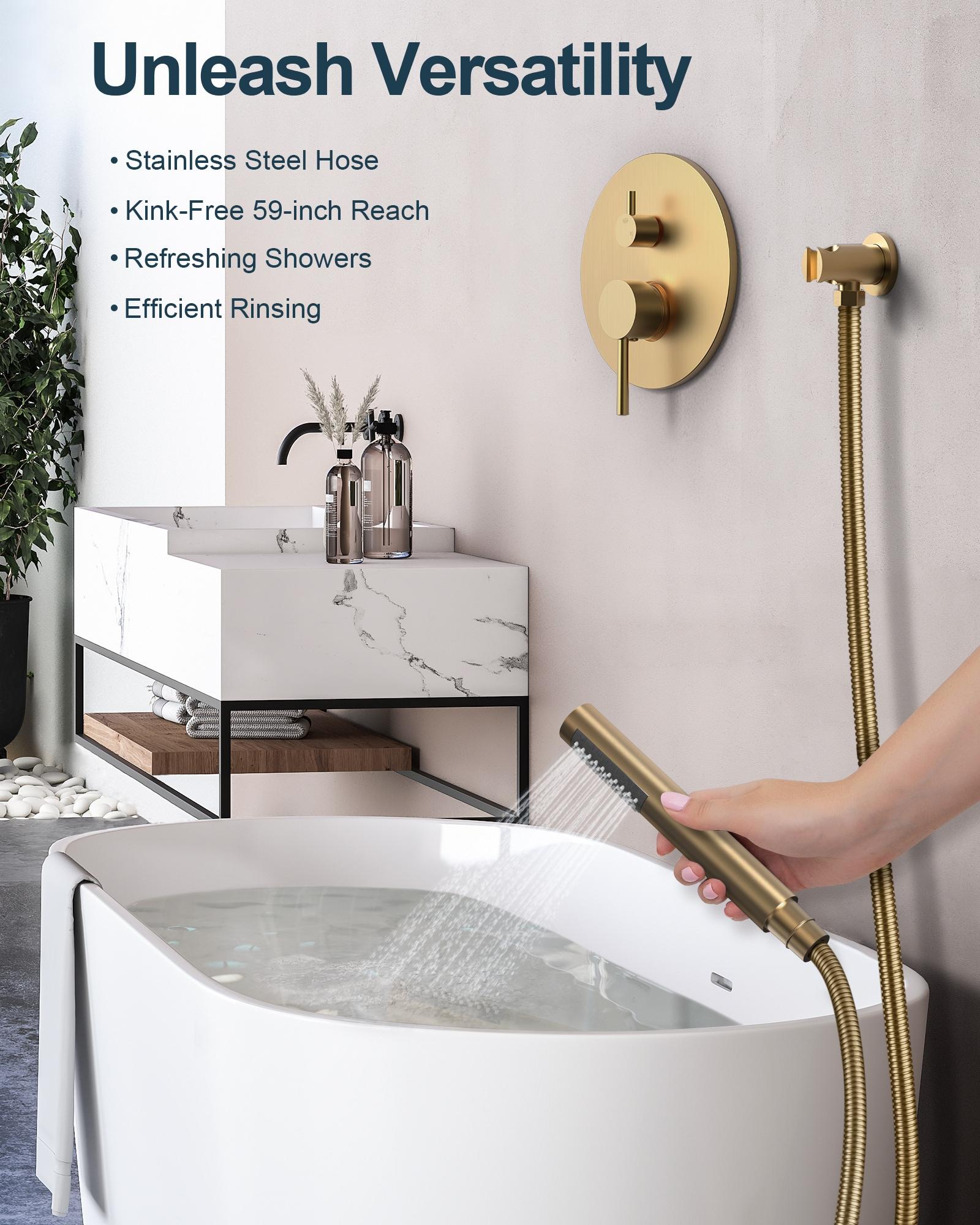 GRANDJOY Complete Shower System, 10" and 6" Dual Wall Mount Rain Shower Faucets with Handheld Shower Spray, High Pressure in Brushed Gold