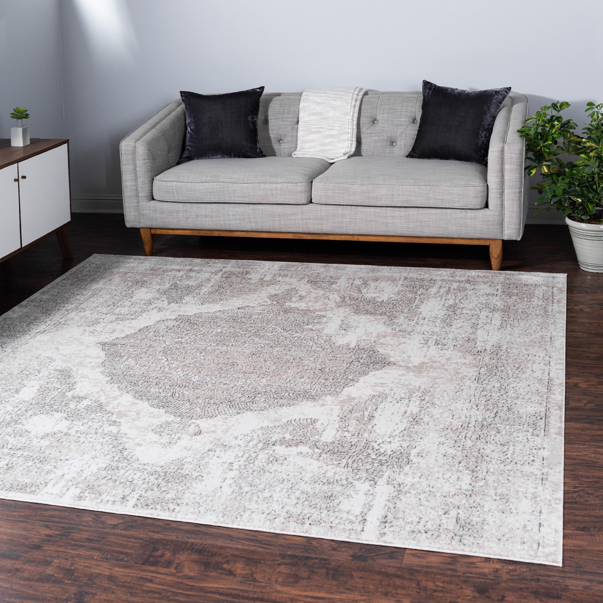 Unique Loom Portland Collection Area Rug - Woodburn (8' Square Ivory/Beige)