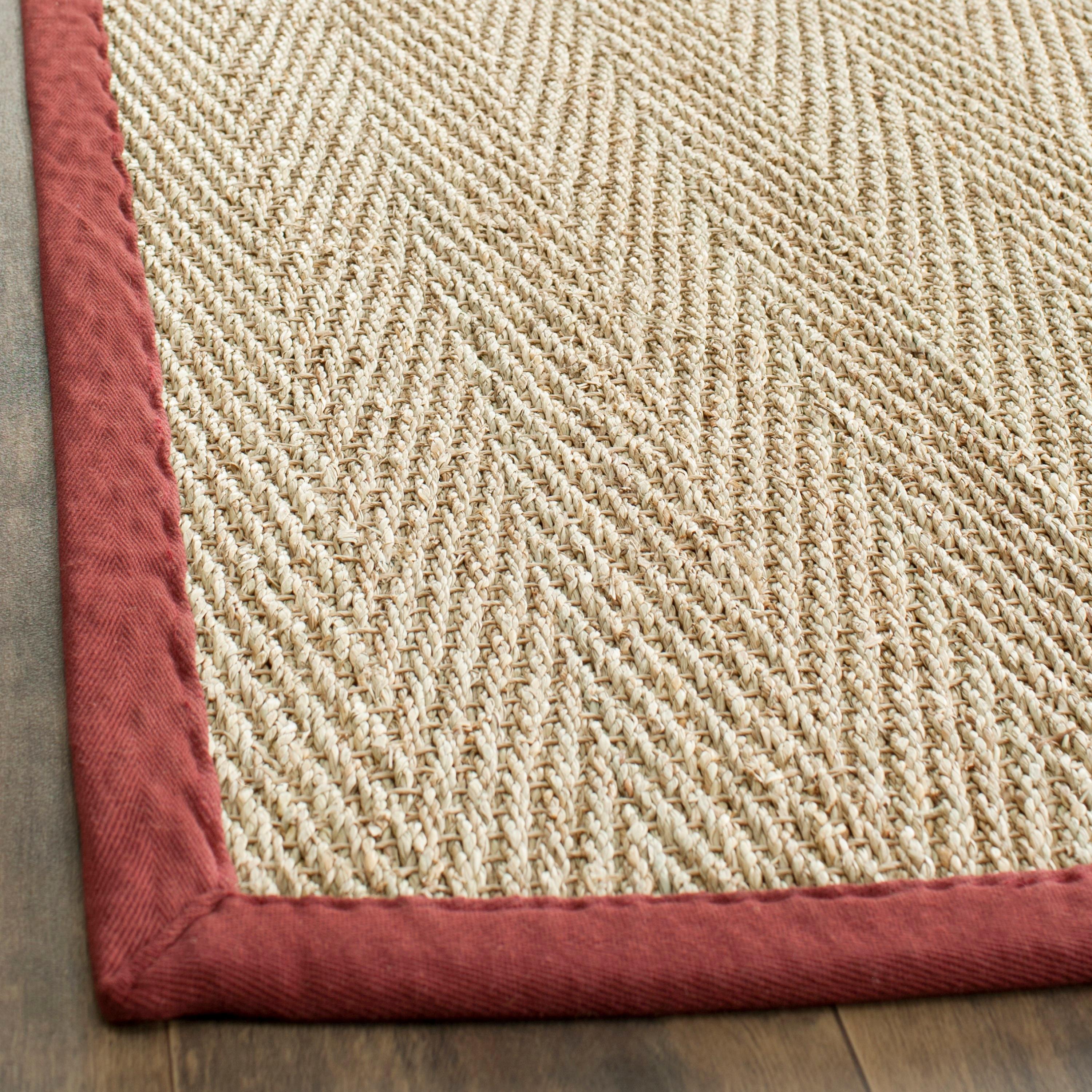 Natural and Red Herringbone Seagrass Area Rug