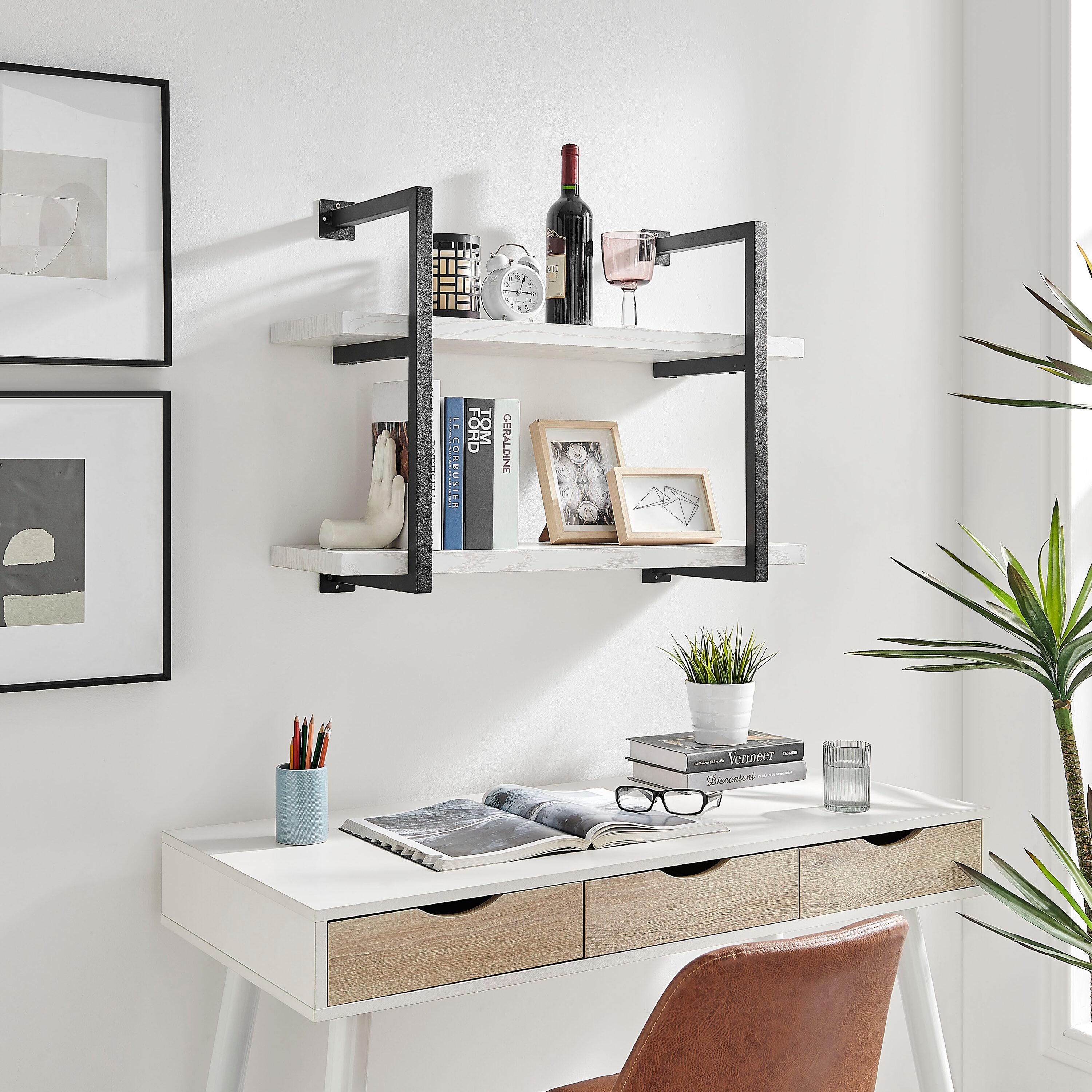 31.5" x 22.5" Modern 2 Tier Hanging Bracket Wall Shelve White Birch - Danya B.: Chic Storage, Metal MDF