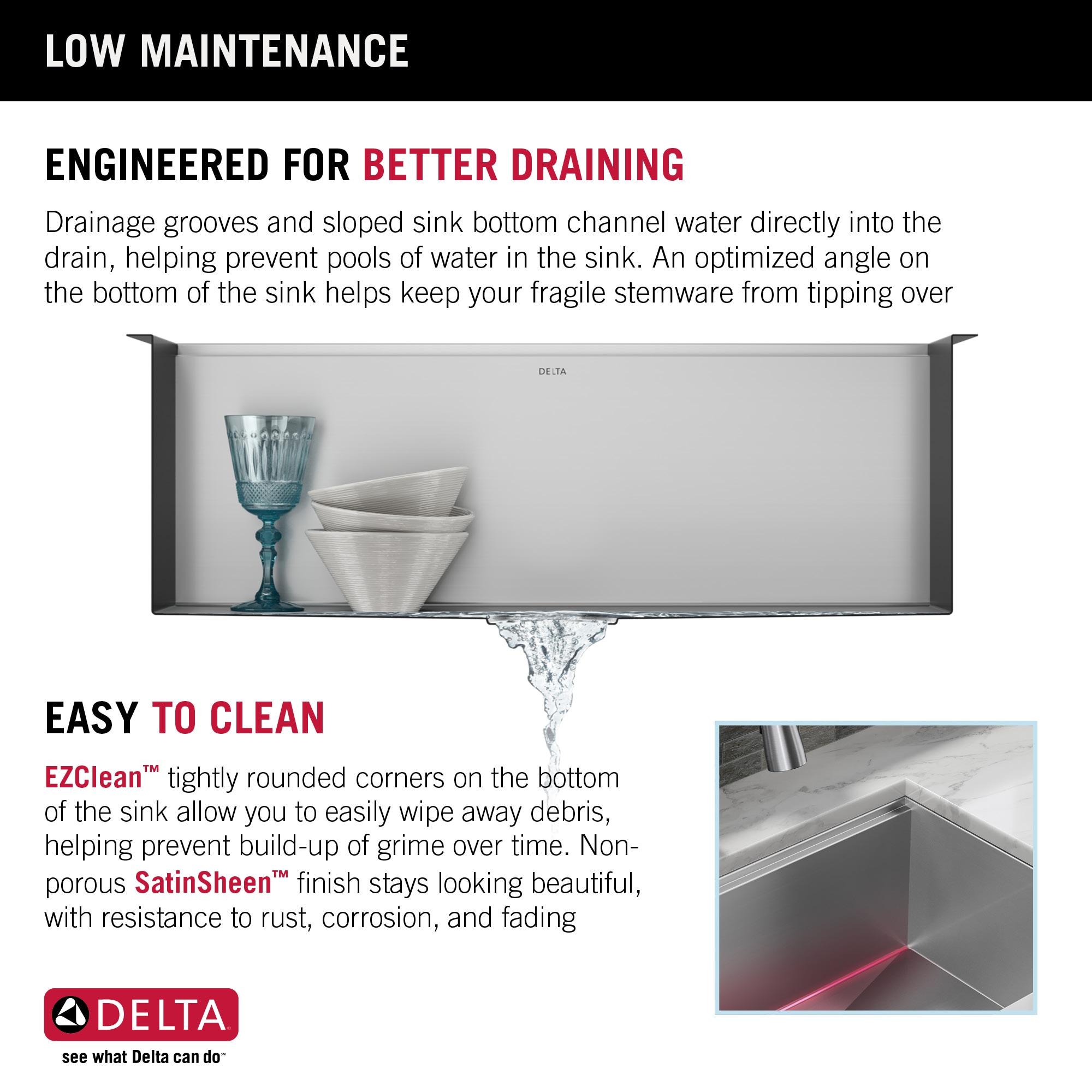 Delta Rivet™ 33" L Workstation Farmhouse Apron Front Kitchen Sink Undermount 16 Gauge Stainless Steel Single Bowl