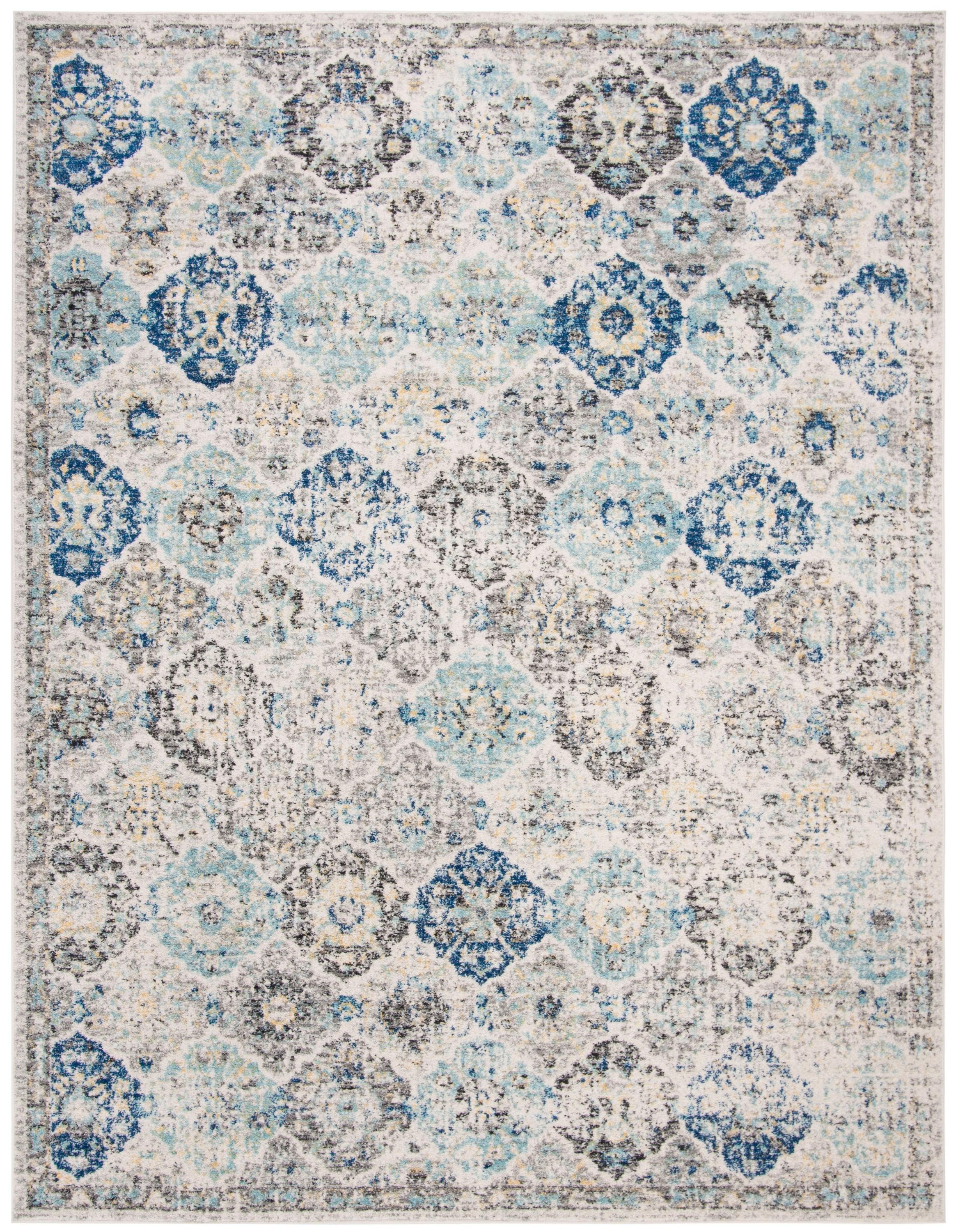 SAFAVIEH Madison Judith Distressed Area Rug, Ivory/Aqua, 12' x 15'
