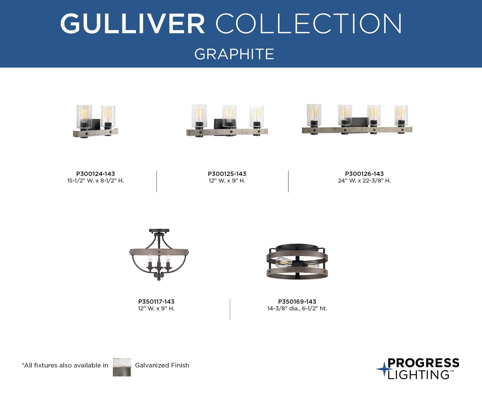 Progress Lighting Gulliver 2-Light Flush Mount Ceiling Light, Graphite, Open-Cage Design, Faux-Wood Finish