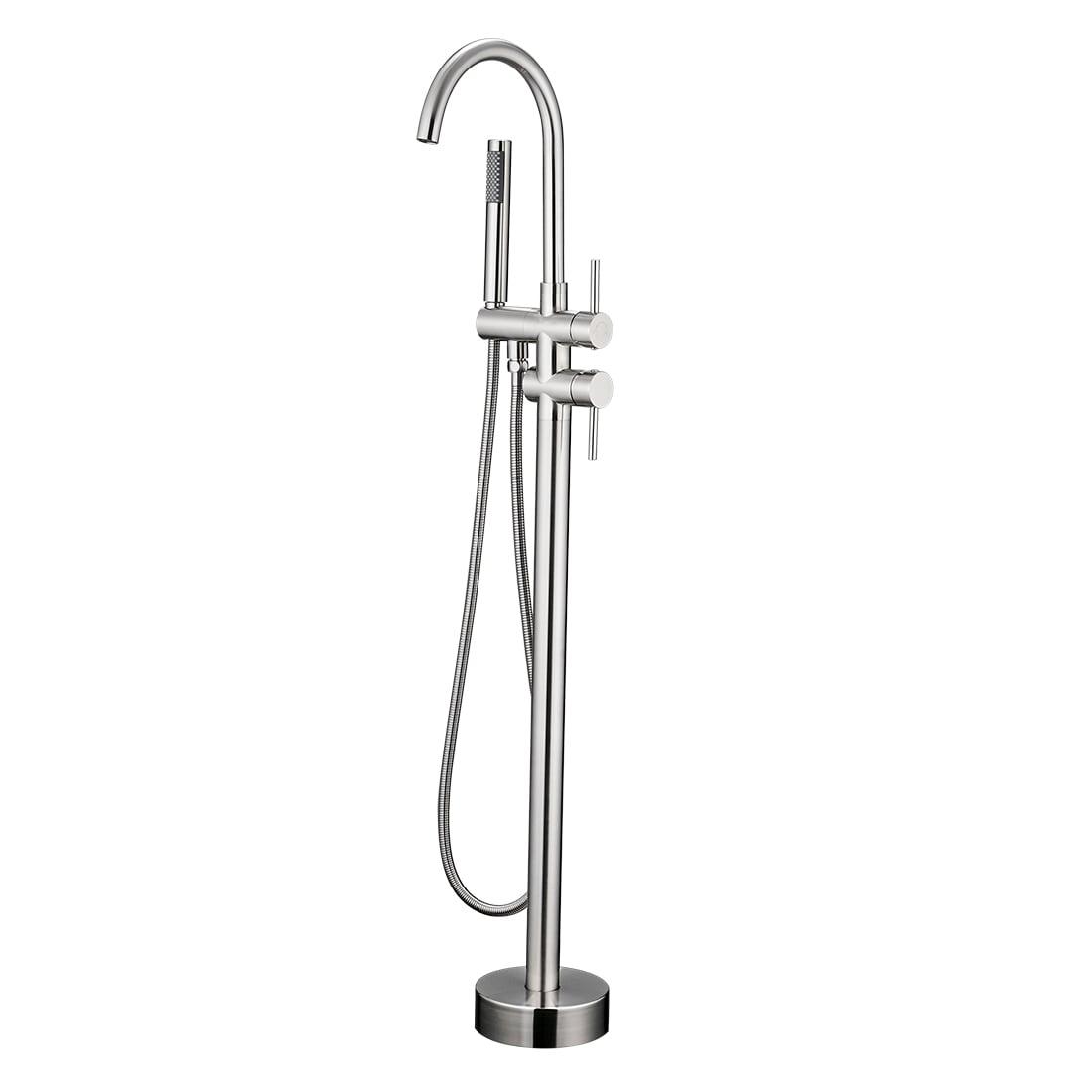 Double Handle Floor Mounted Freestanding Tub Filler With Handshower