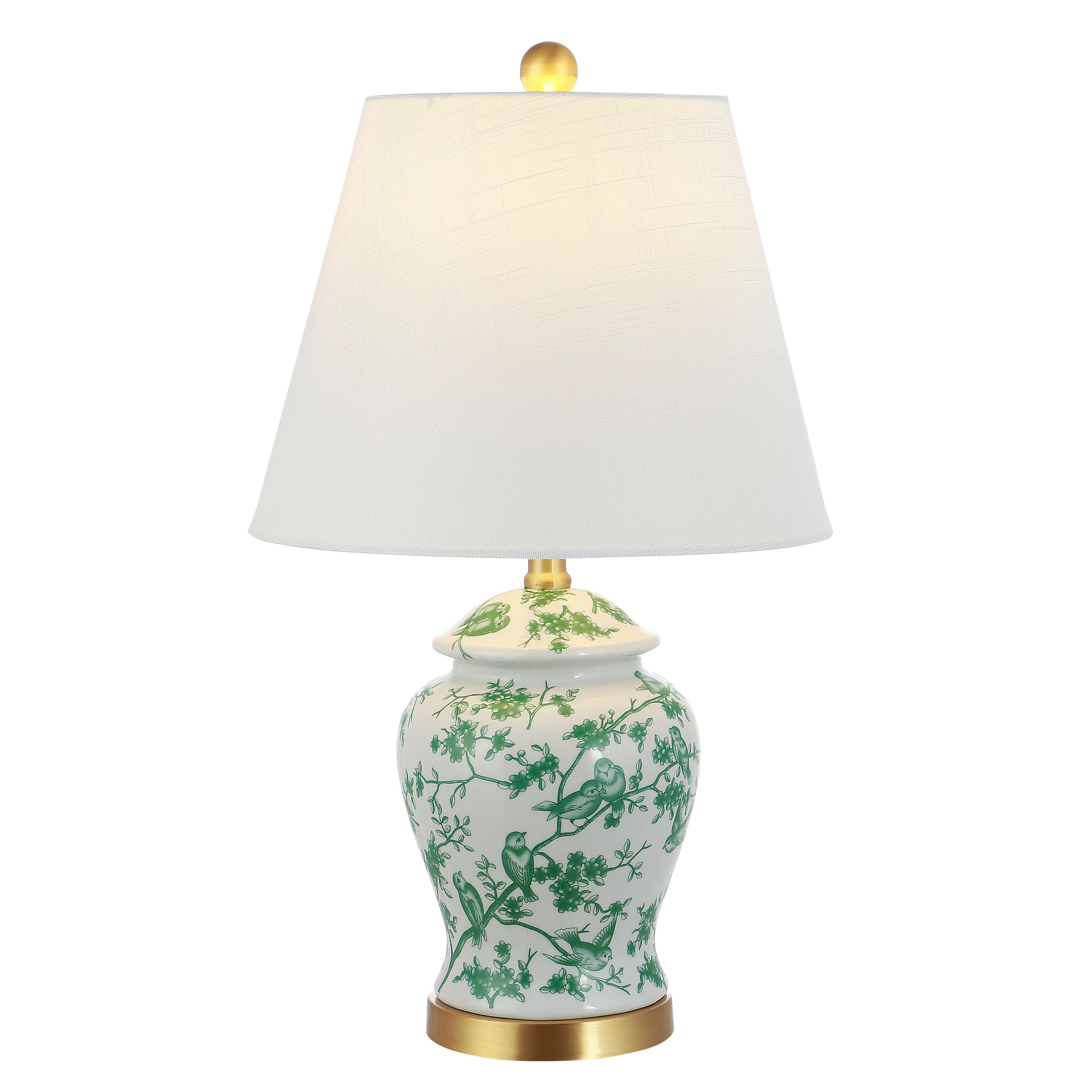 JONATHAN Y JYL3005B Penelope 22" French Country Cottage Ceramic/Iron Chinoiserie Ginger Jar LED Table Lamp, Classic for living room, dinning room, bedroom Bulb Included, White/Green