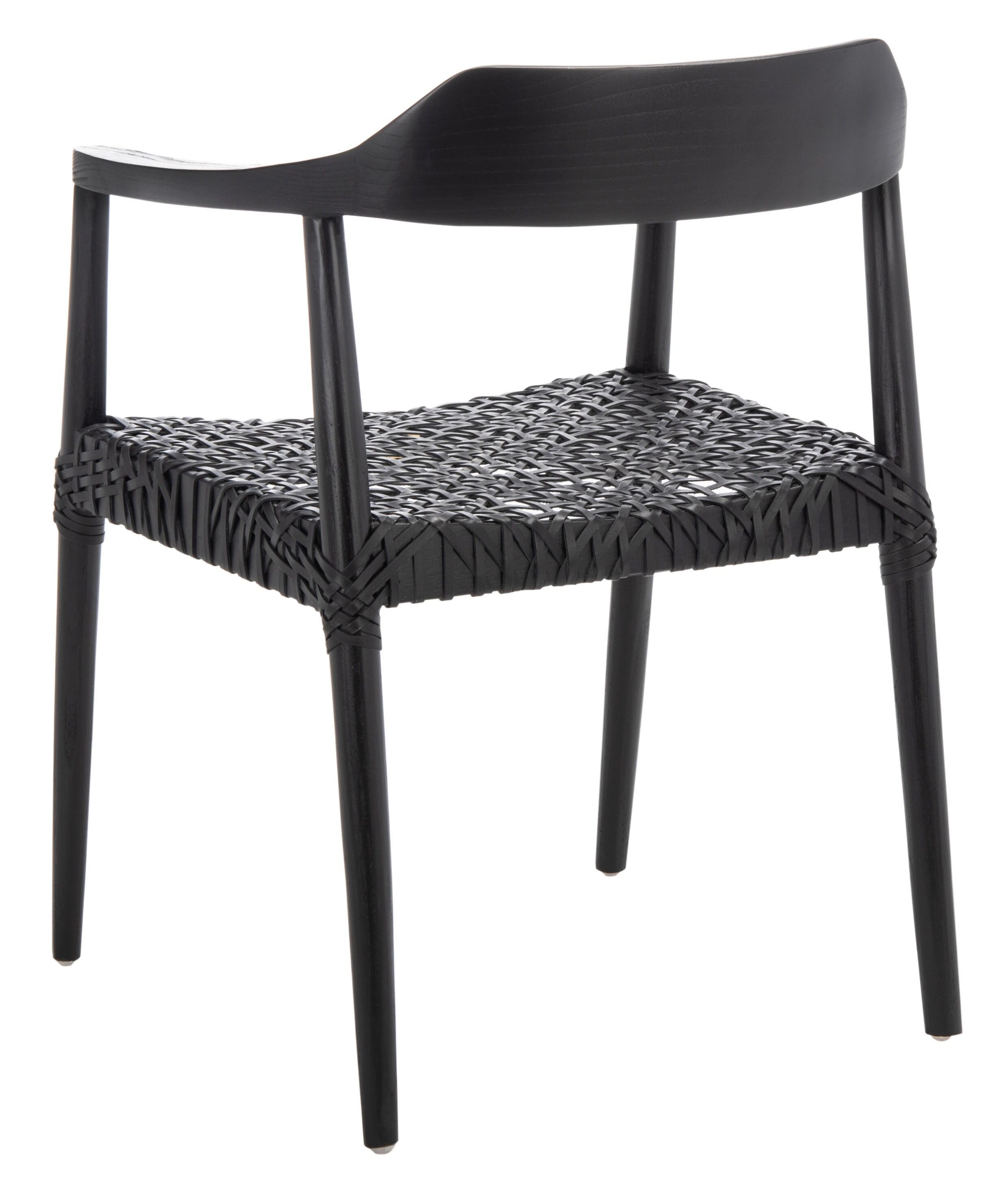 SAFAVIEH Munro Leather Woven Accent Chairs, Black (Sungkai Wood Frame)/Black (Leather Seat) (22 in. W x 20.5 in. D x 28.5 in. H)