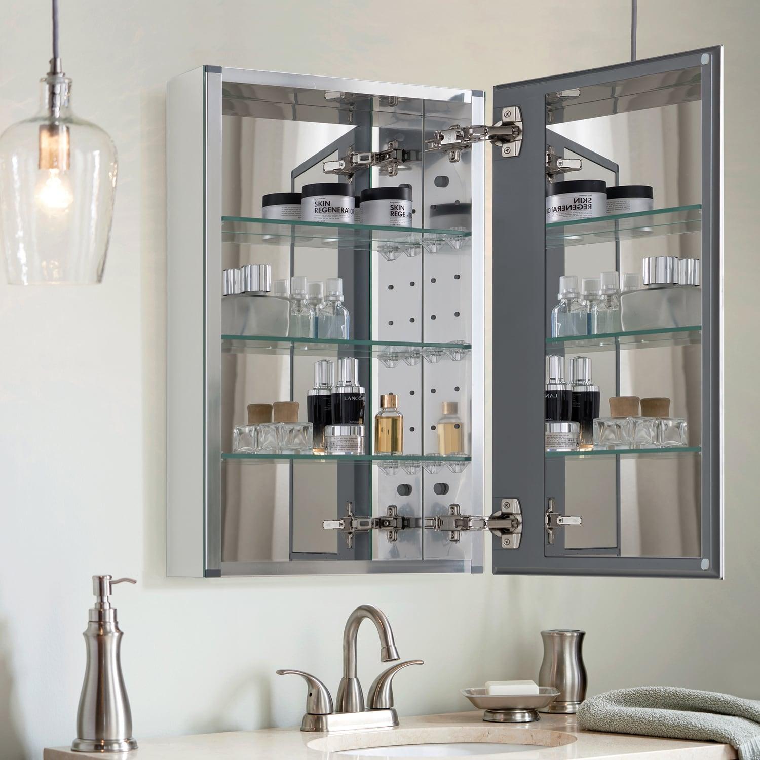 allen + roth 15-in x 26-in Fog Free Surface/Recessed Mount Silver Mirrored Square Soft Close Medicine Cabinet