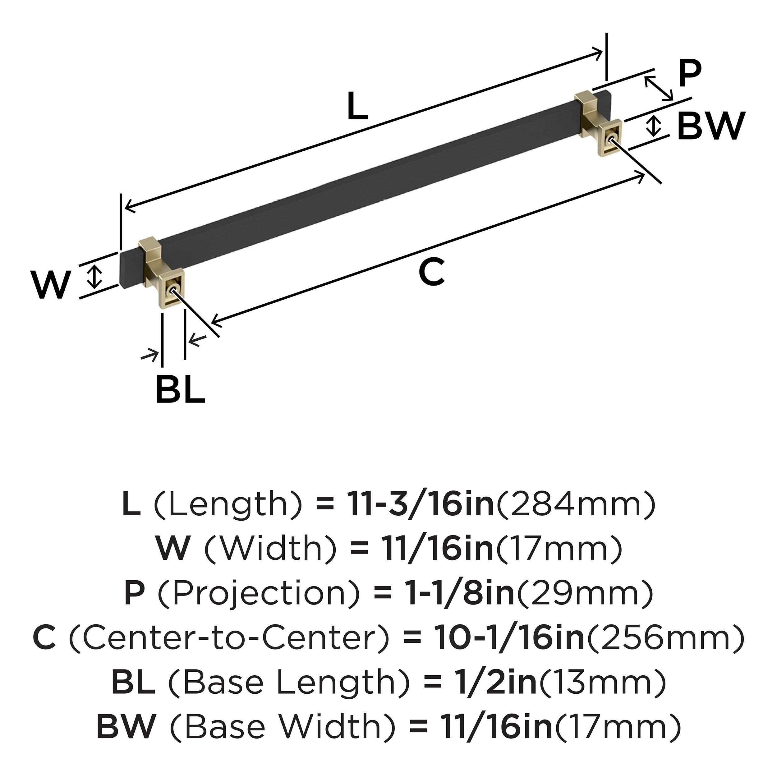 Amerock Overton 10-1/16 inch (256mm) Center-to-Center Brushed Matte Black/Golden Champagne Cabinet Pull