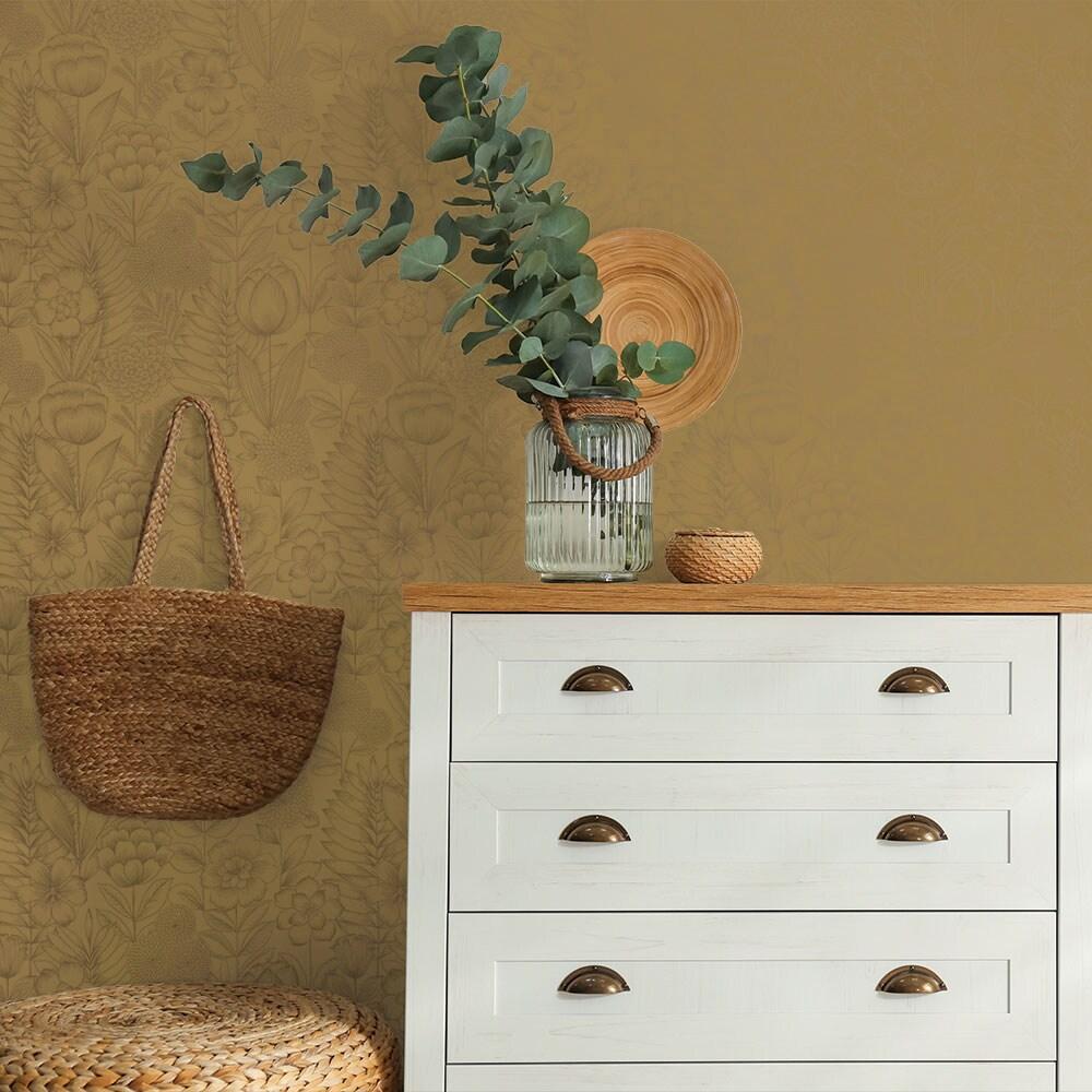 Tempaper & Co. Homestead Floral Removable Peel and Stick Wallpaper, Metallic Marigold, 28 sq. ft.: Vinyl, Self-Adhesive, Washable