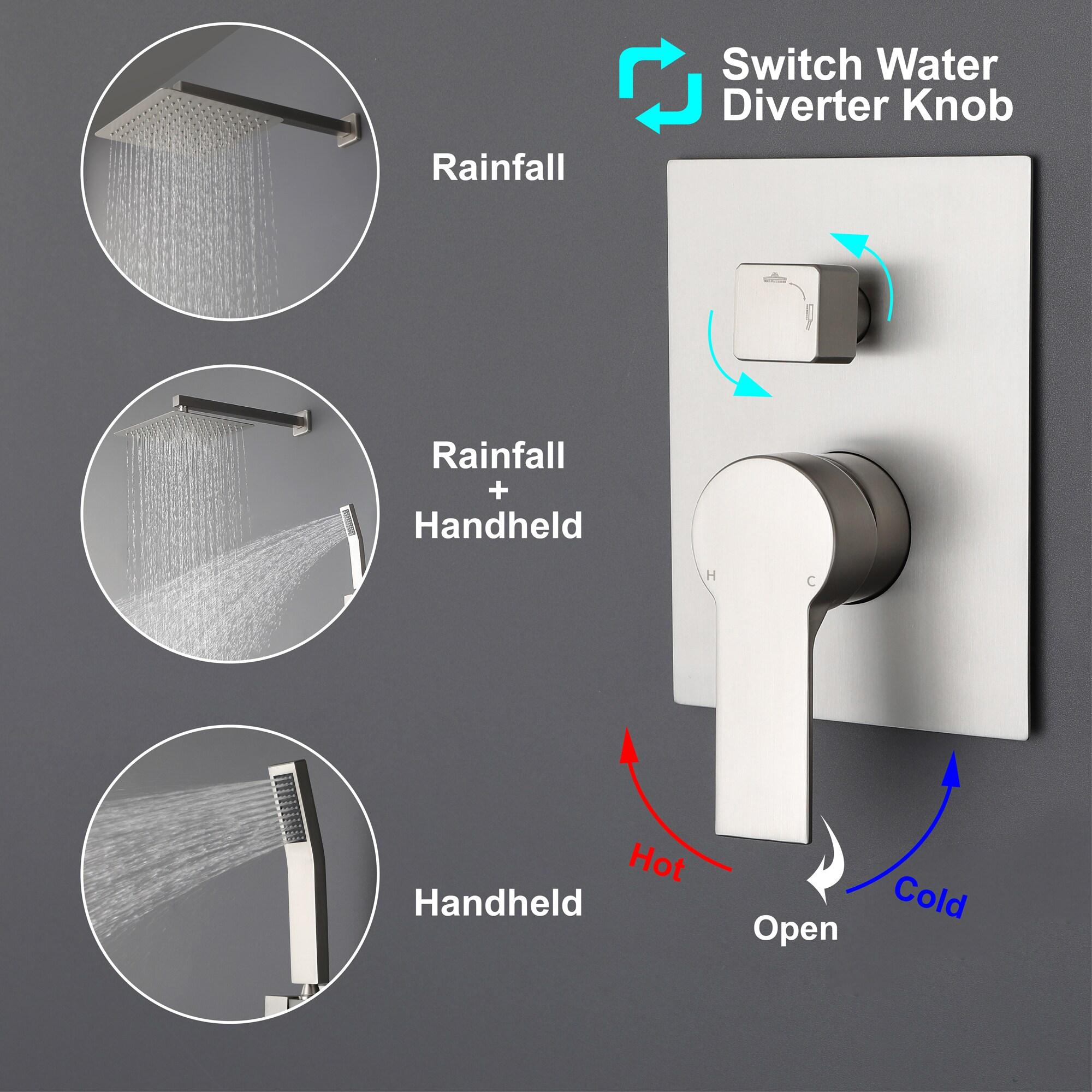 AWZTOO Wall Mounted Shower Faucet With Hand Shower Modern Shower System Set 10 Inch Rainfall Shower Head With Pressure Balance Valve Brushed Nickel