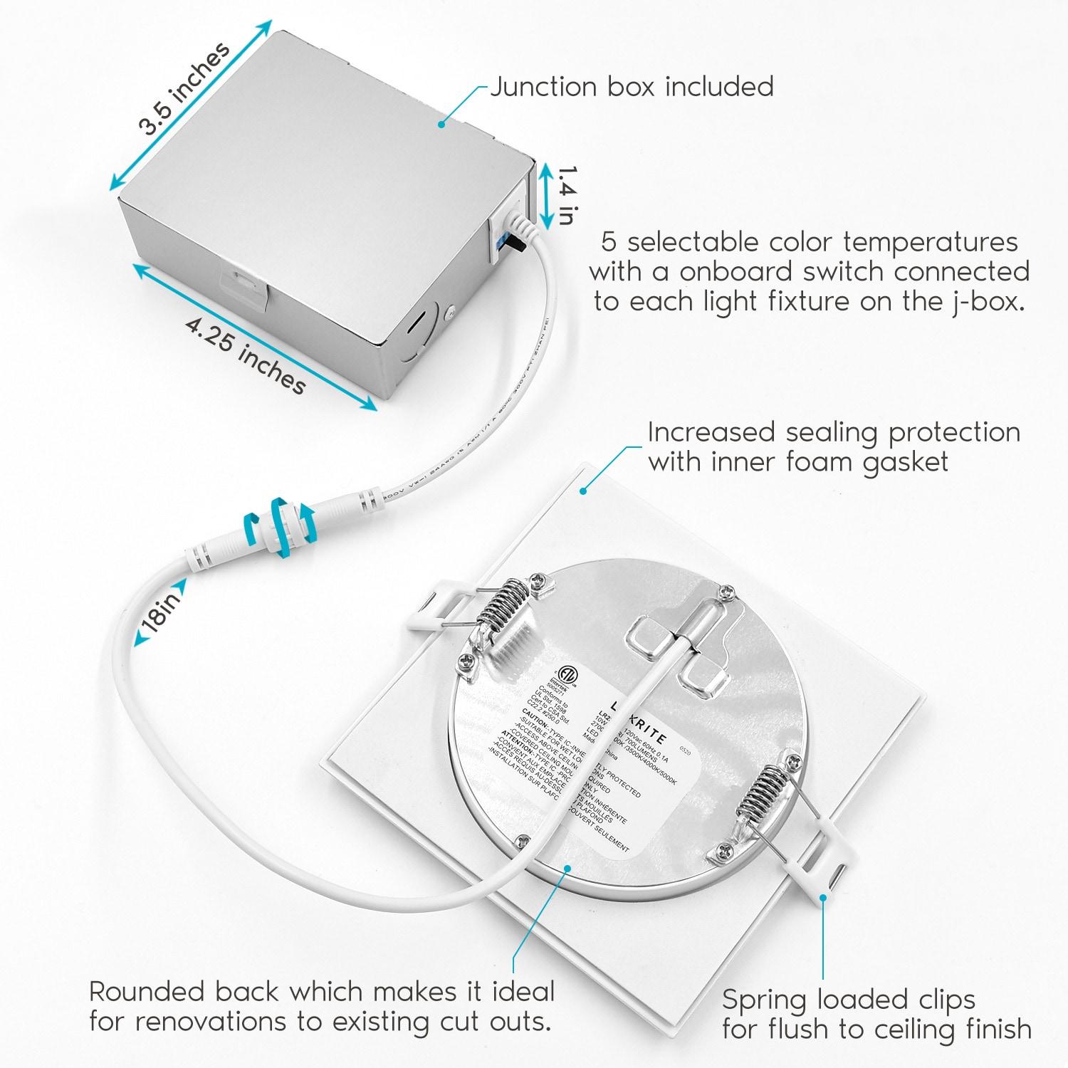 4'' Selectable Color Temperature Dimmable Air-Tight IC Rated LED Canless Recessed Lighting Kit