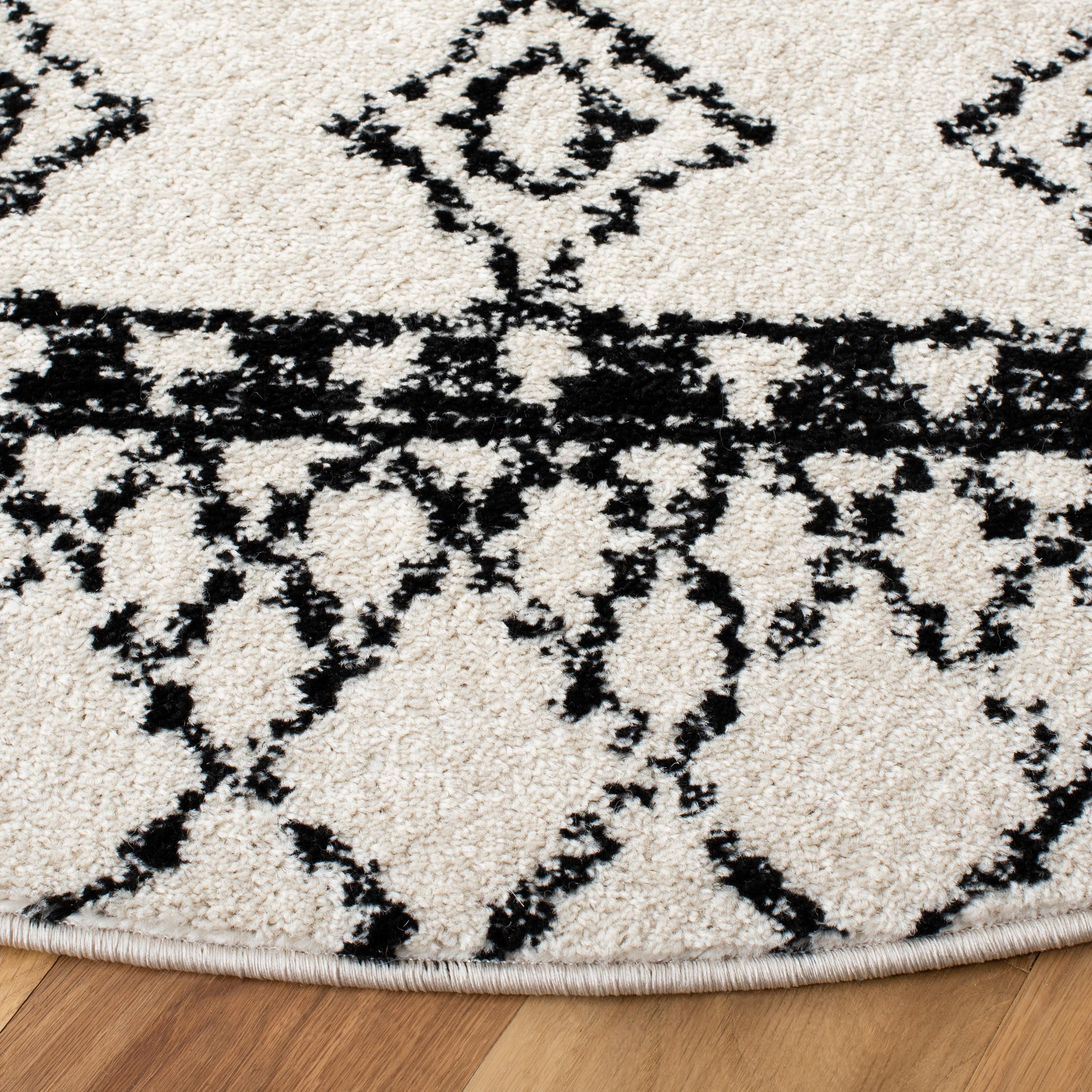 Tulum TUL229 Power Loomed Area Rug - Ivory/Black - 3' round - Safavieh.