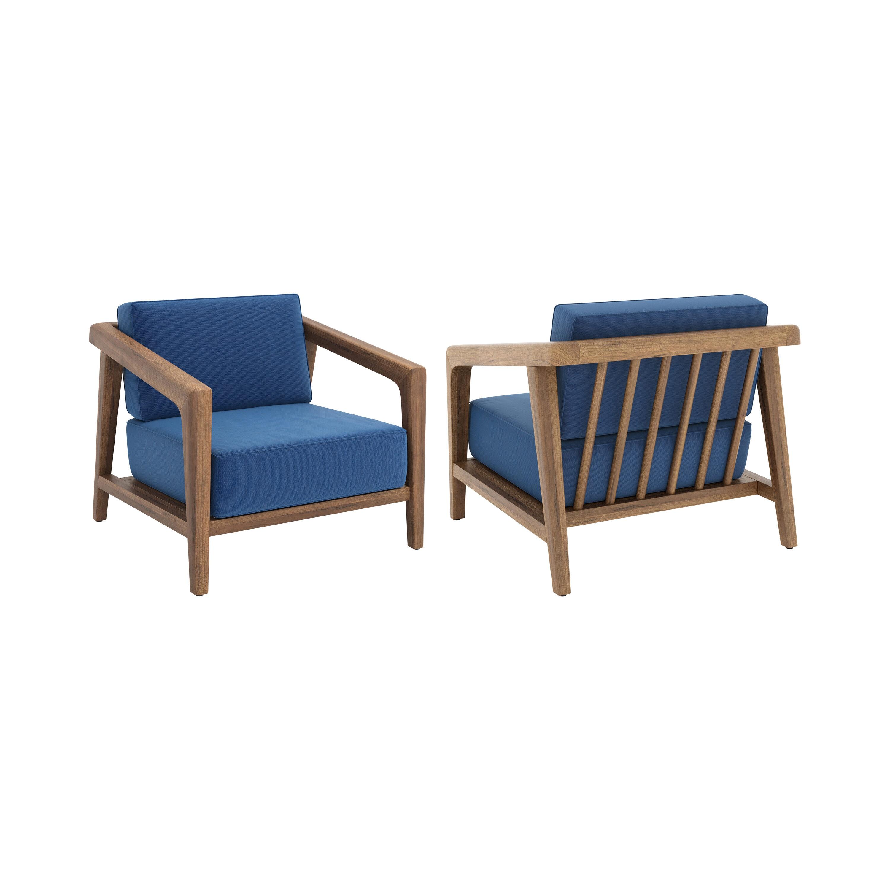 New Classic Furniture Bali Solid Wood Patio Club Chair in Dark Blue (Set of 2)