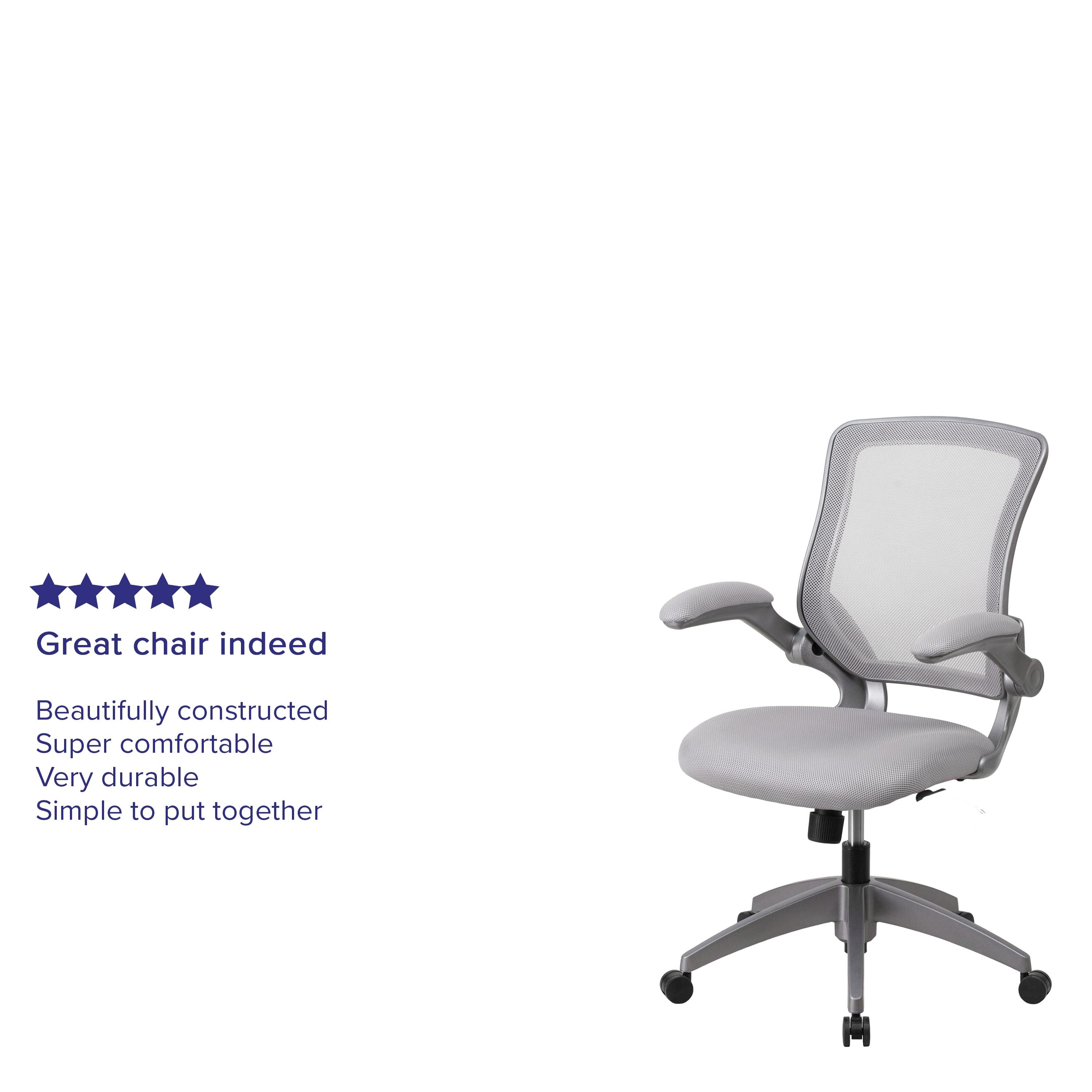 Flash Furniture Mid-Back Gray Mesh Swivel Ergonomic Task Office Chair with Gray Frame and Flip-Up Arms