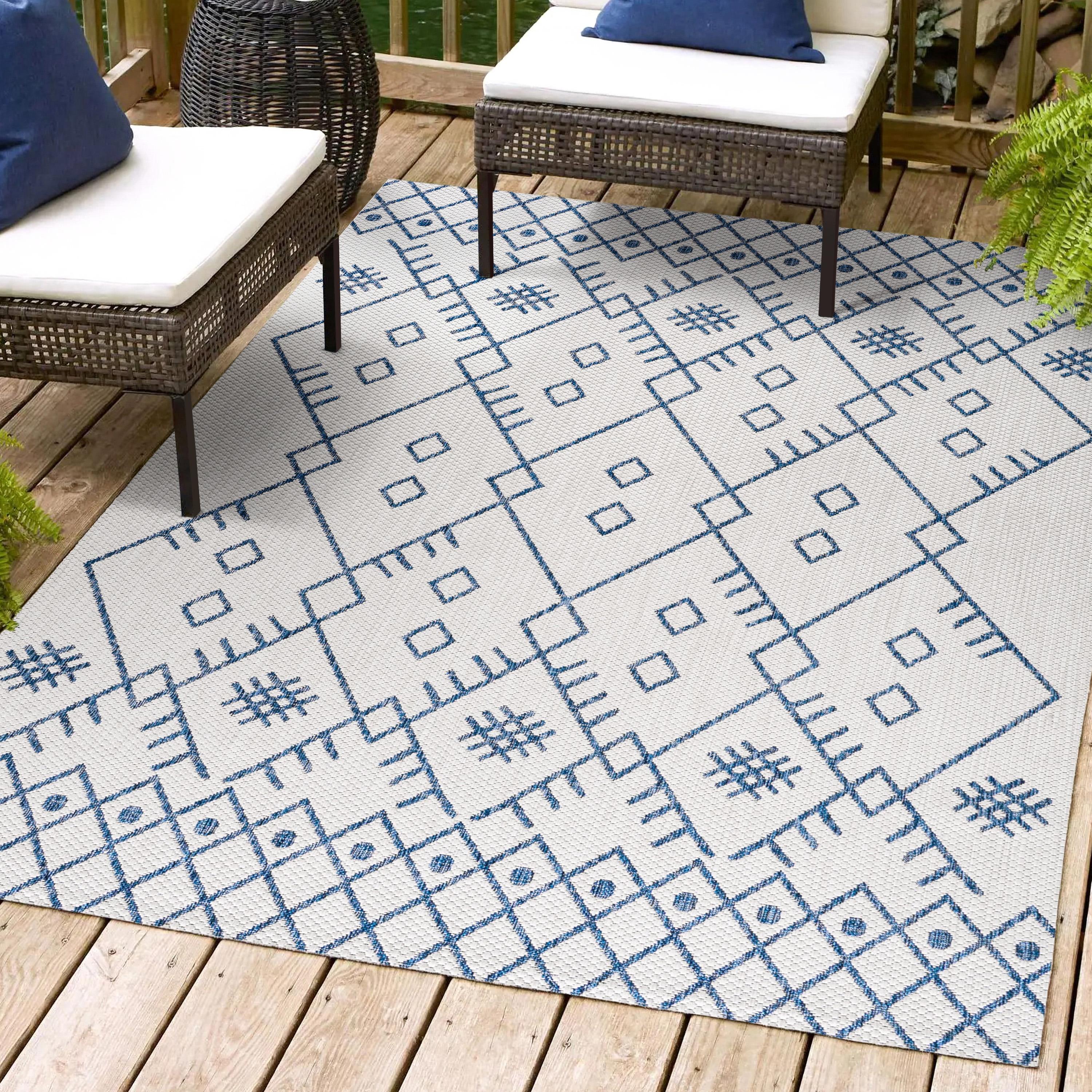4'x6' Boho Moroccan Indoor/Outdoor Area Rug, Ivory/Navy - JONATHAN Y