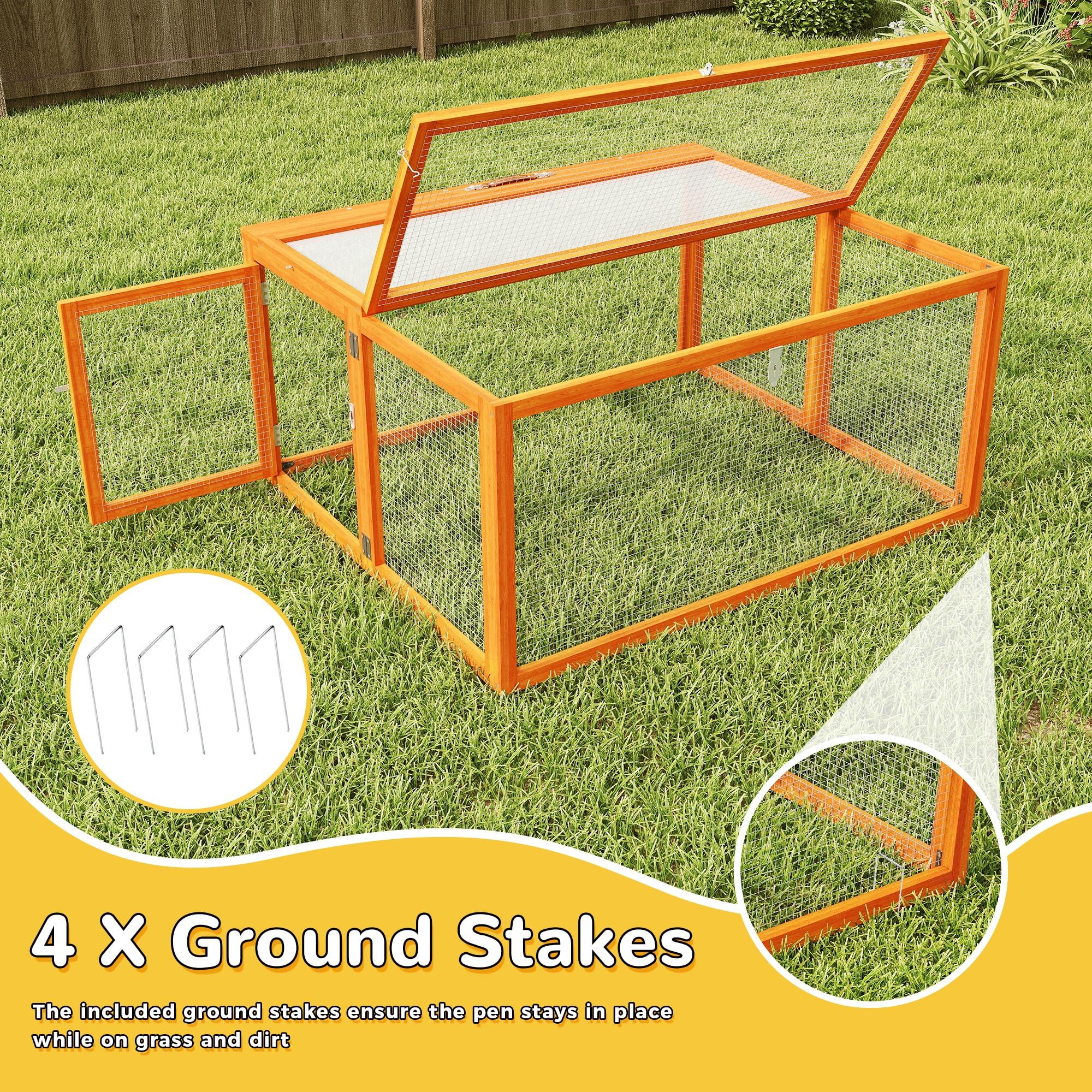 Coziwow Folding Chicken Coop, Wooden Rabbit Hutch for Small Animals with Roosting Bar, Orange