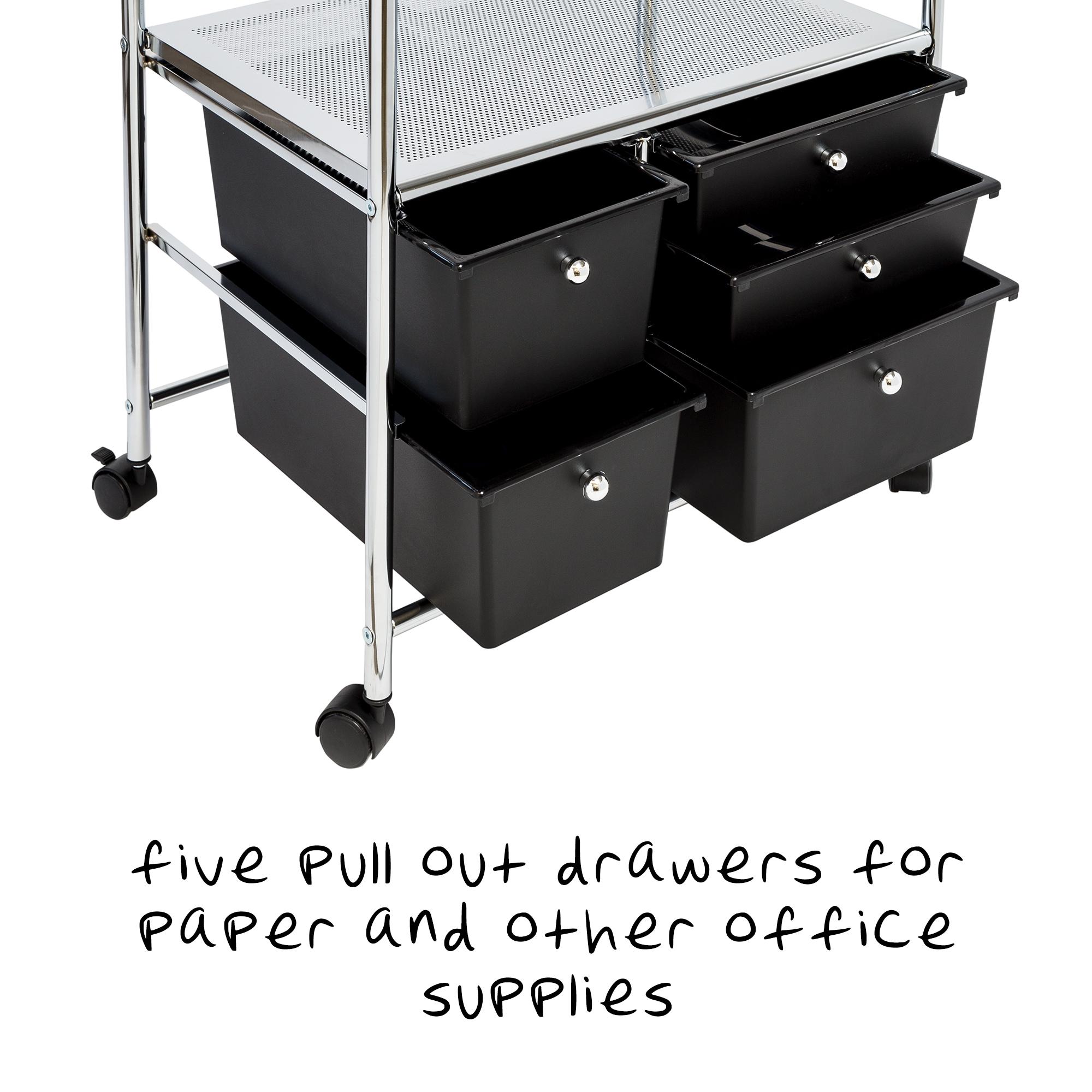 Honey-Can-Do Steel and Plastic 5-Drawer Rolling File Storage Cart, Black/Chrome
