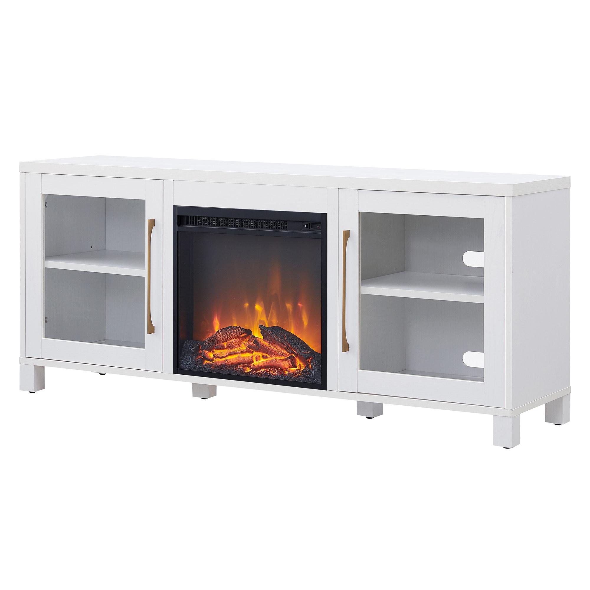 White TV Stand with Log Fireplace Insert - Henn&Hart