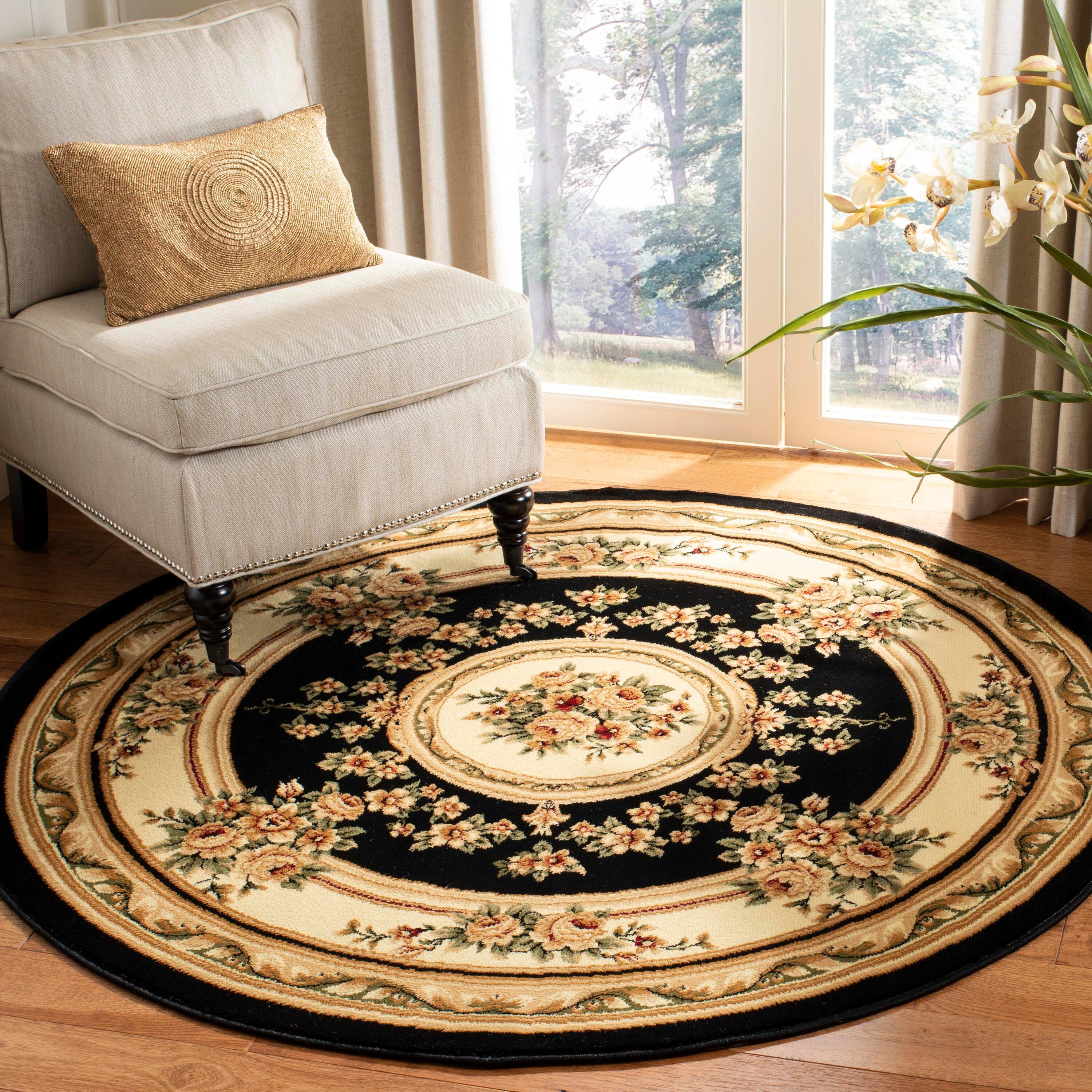 Lyndhurst LNH218 Power Loomed Area Rug - Black/Ivory - 8' Round - Safavieh