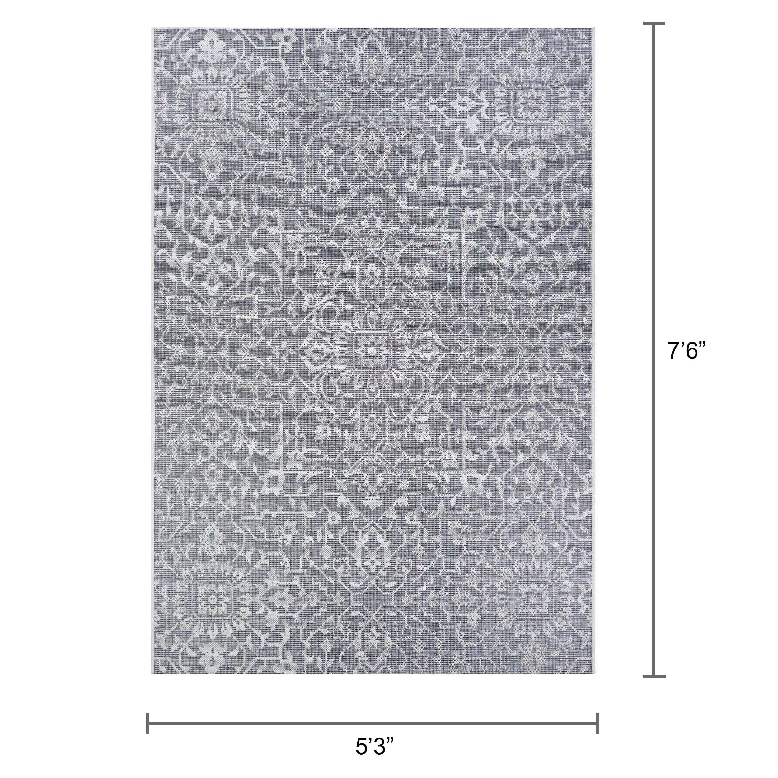 Couristan Monte Carlo Palmette Indoor/Outdoor Area Rug, 5'3" x 7'6", Grey-Ivory