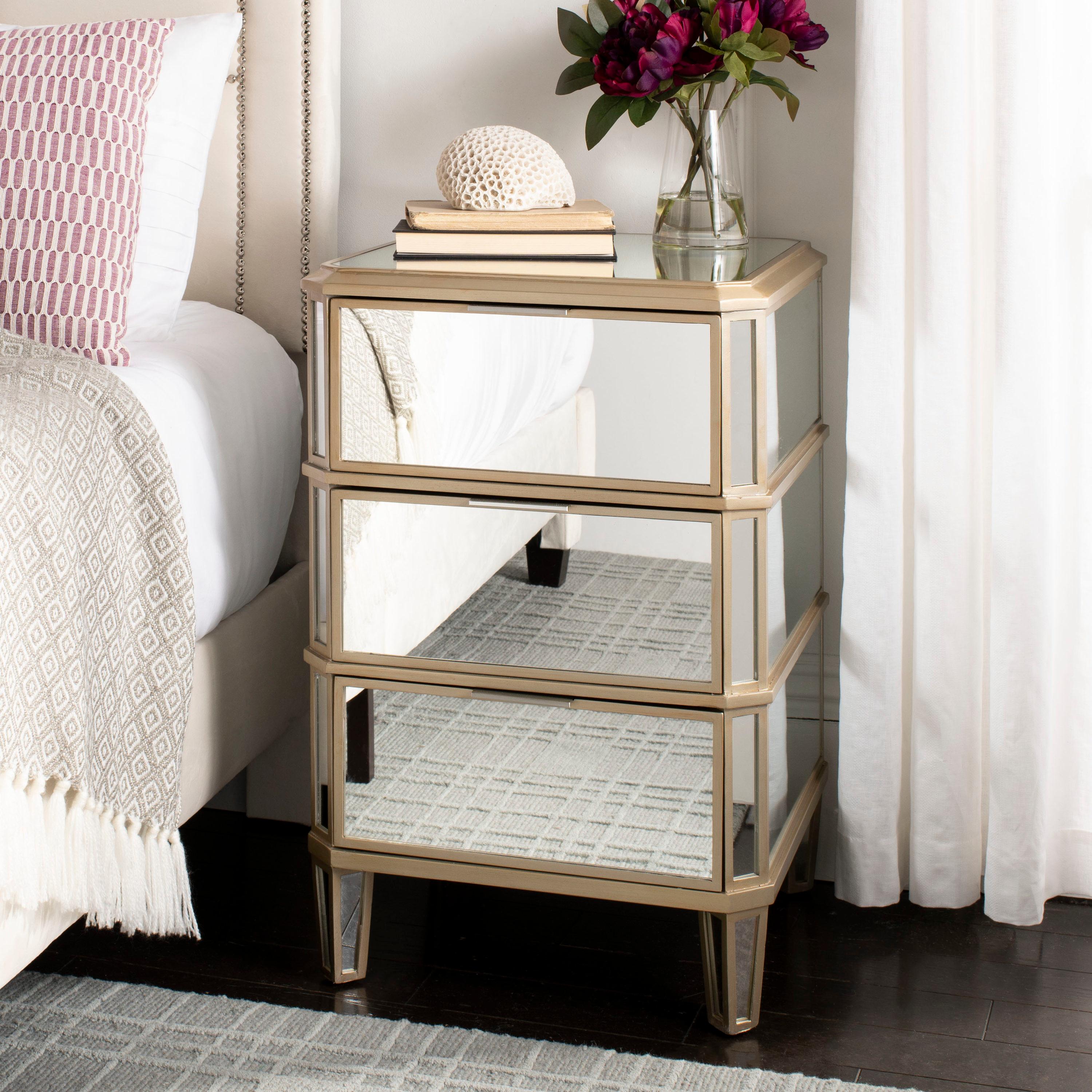 Giana 3 Drawer Mirrored Nightstand - Mirror - Safavieh.