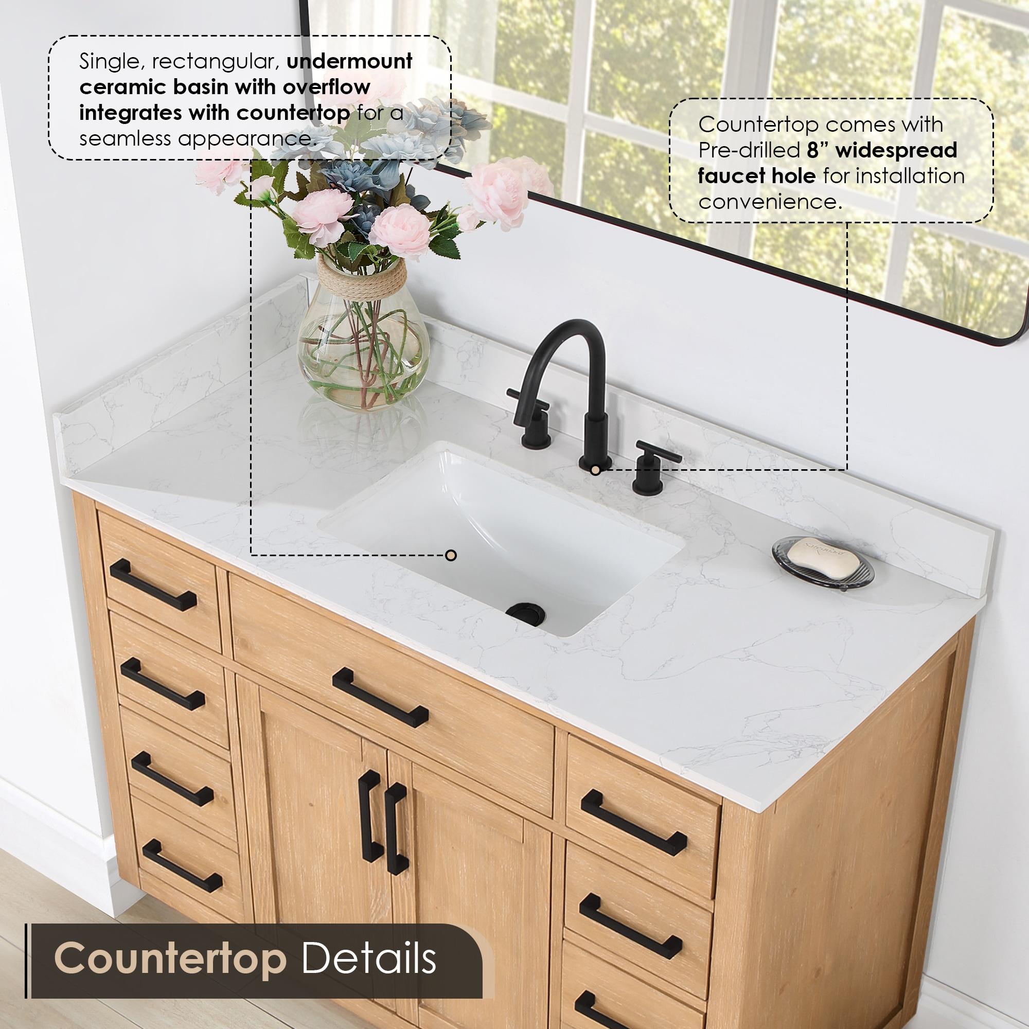Gavino 48" Wood Vanity in Light Brown with Composite Stone Top and Mirror